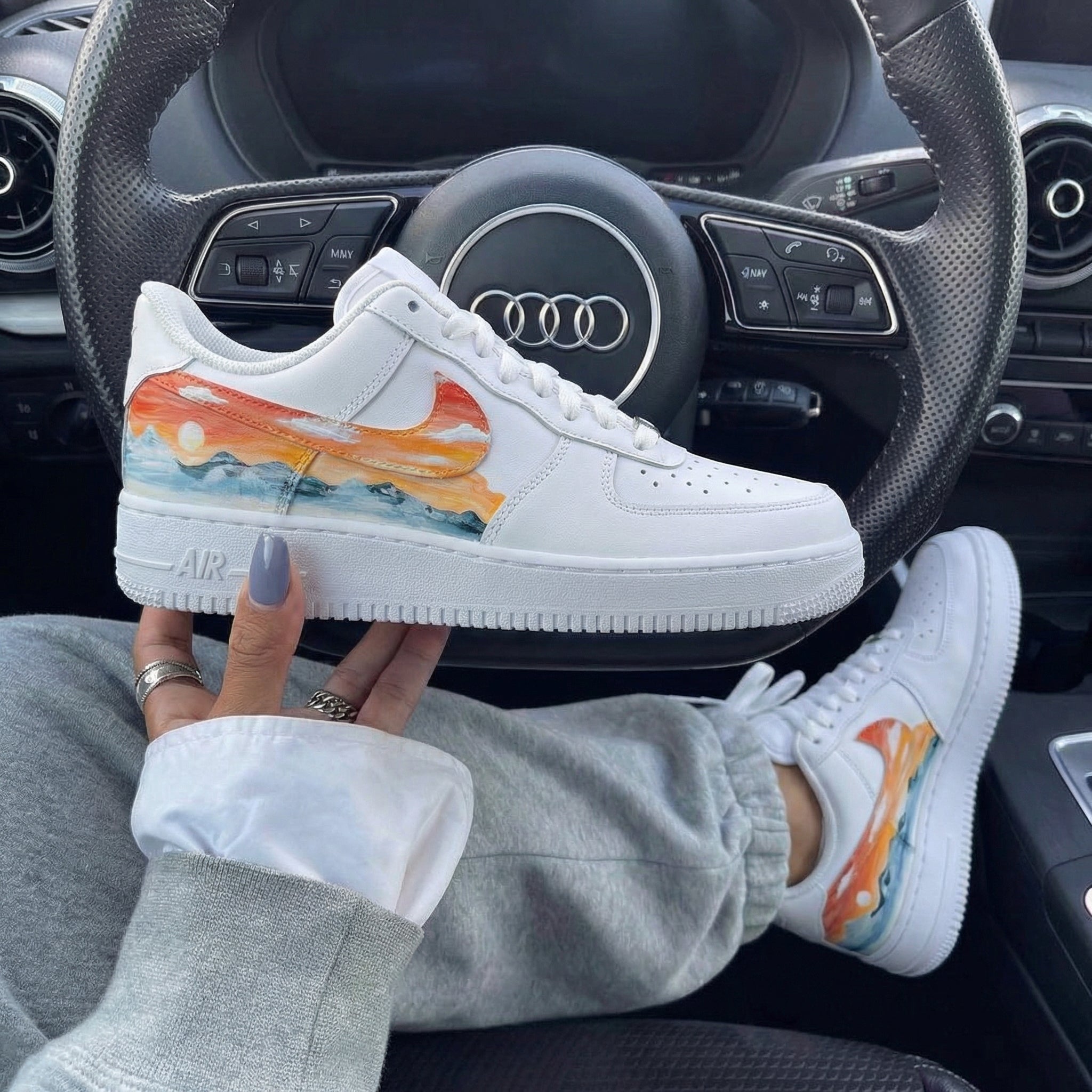 Orange Blue Sunset Mountain Scenery Custom Air Force 1-shecustomize