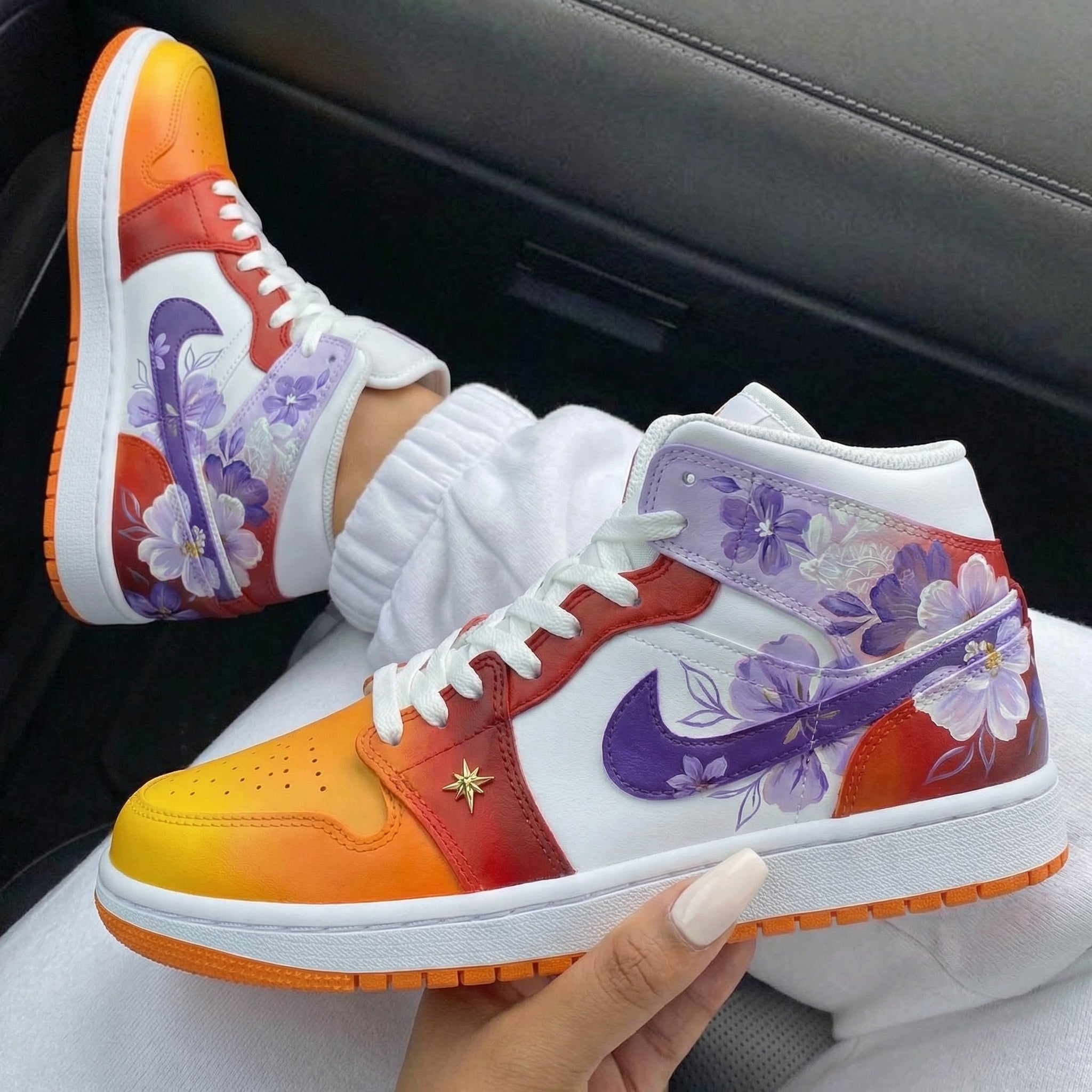 Orange Red Purple Floral Custom Air Jordan 1-shecustomize