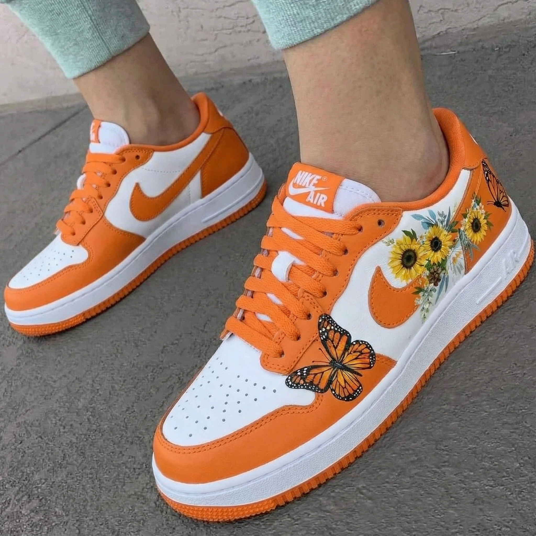 Orange Sunflower Butterflies Custom Air Force 1-shecustomize
