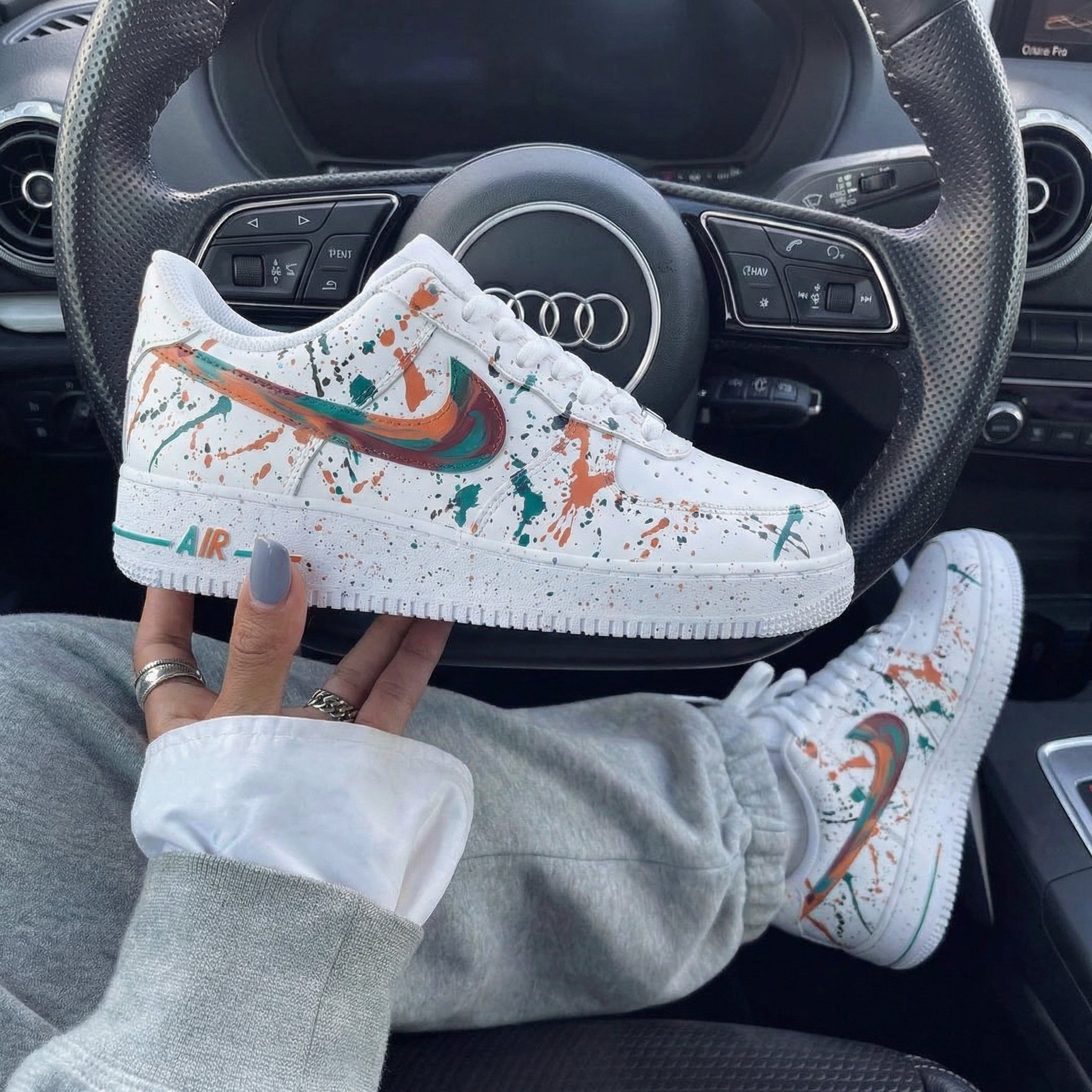 Orange Teal Paint Splatter Custom Air Force 1-shecustomize