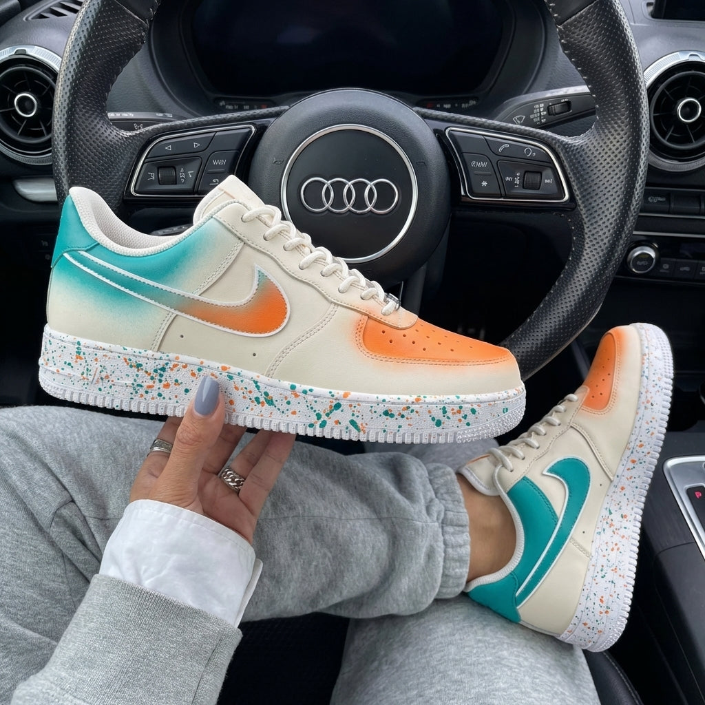 Orange Turquoise Gradient Splatter Custom Air Force 1-shecustomize