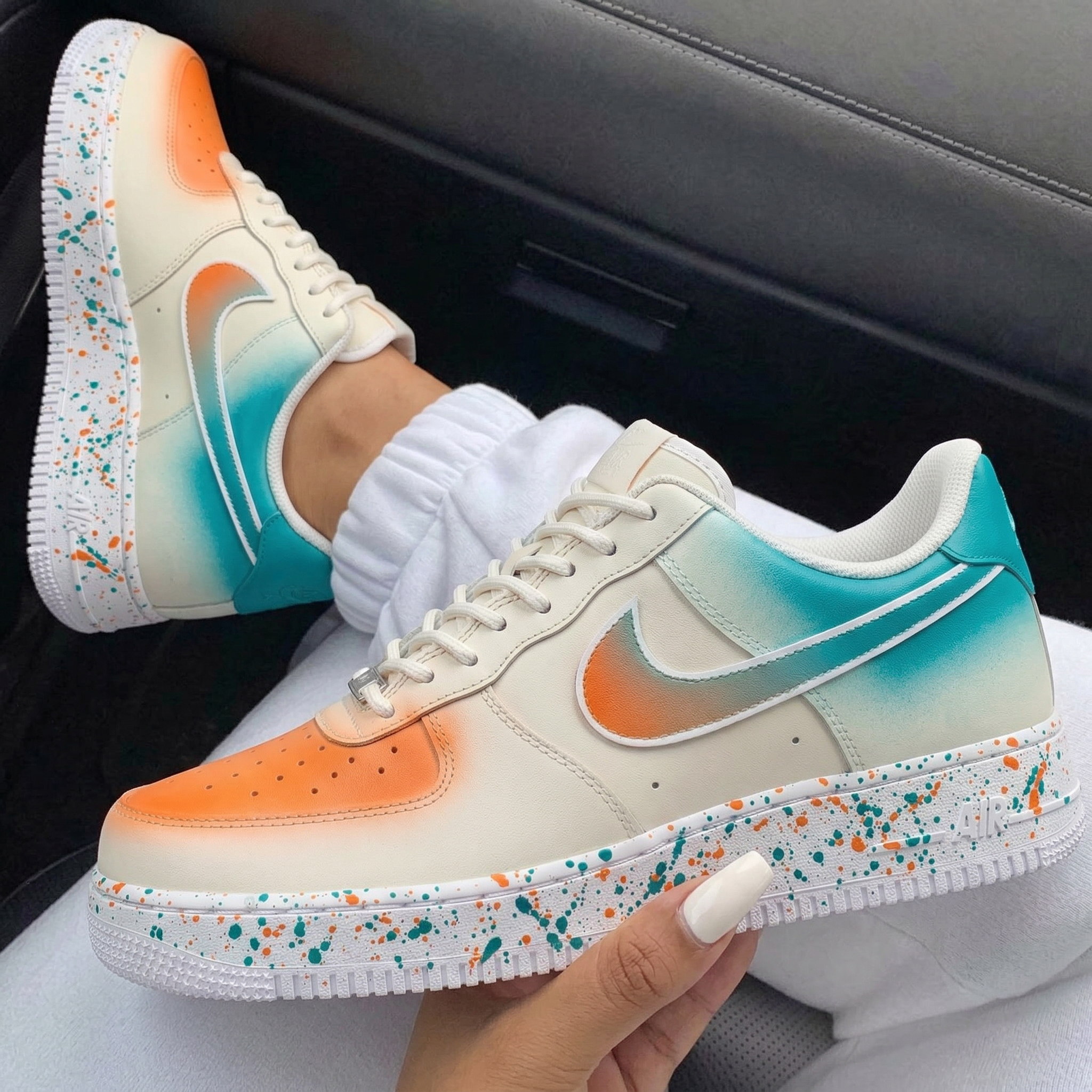Orange Turquoise Gradient Splatter Custom Air Force 1-shecustomize