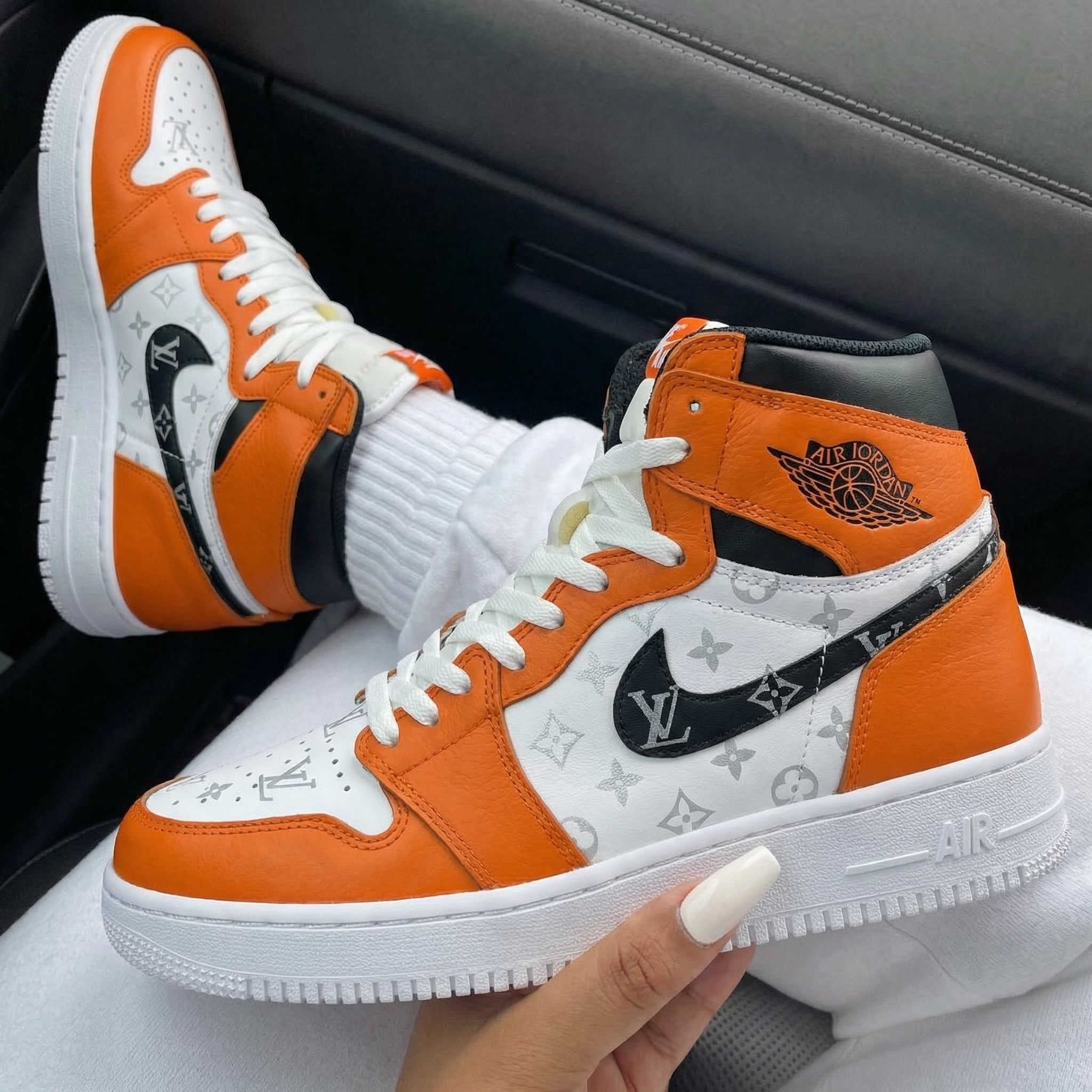 Orange White LV Custom Air Jordan 1-shecustomize