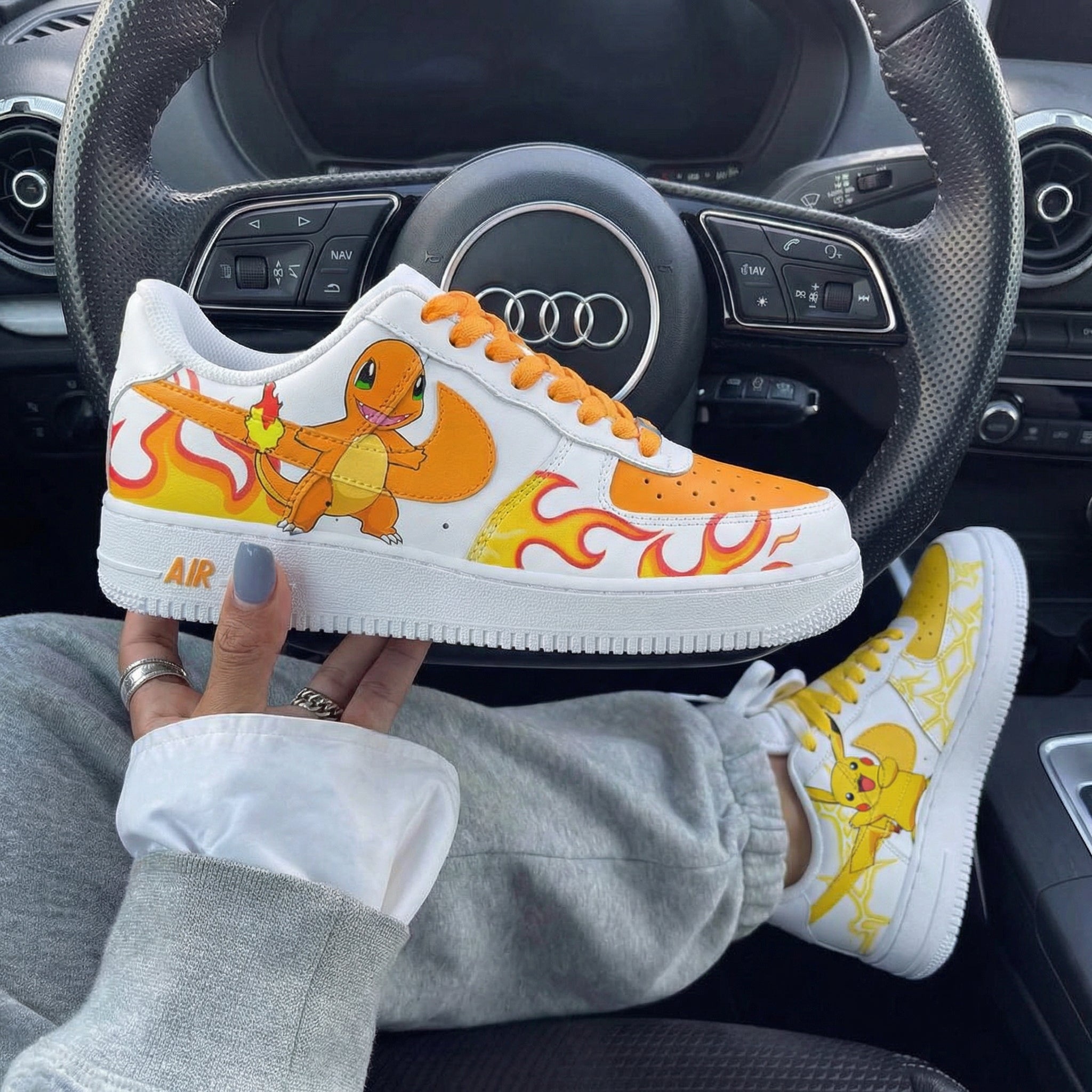 Orange Yellow Pokemon Charmander Pikachu Flame Lightning Custom Air Force 1-shecustomize