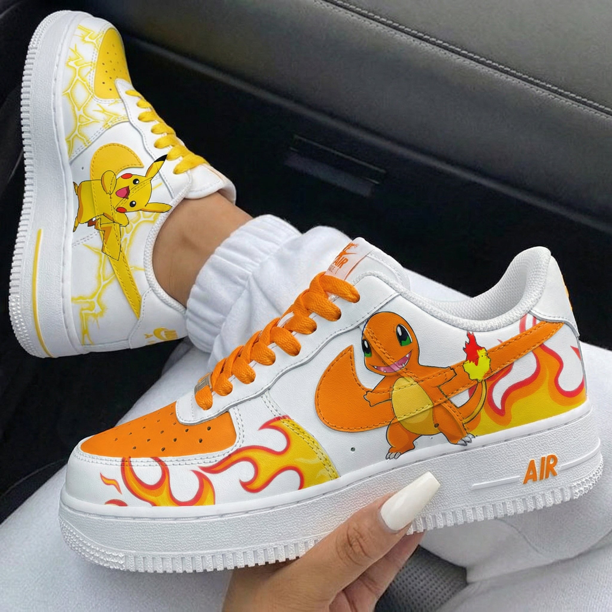 Orange Yellow Pokemon Charmander Pikachu Flame Lightning Custom Air Force 1-shecustomize