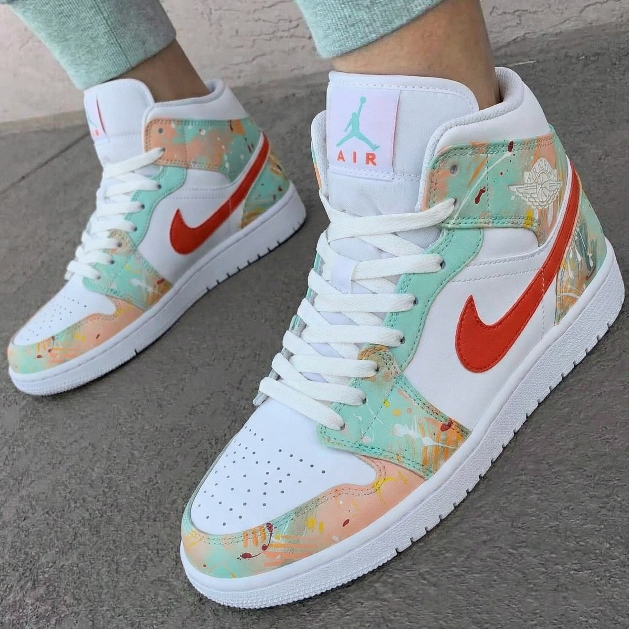 Pastel Green Peach Splash Custom Air Jordan 1-shecustomize