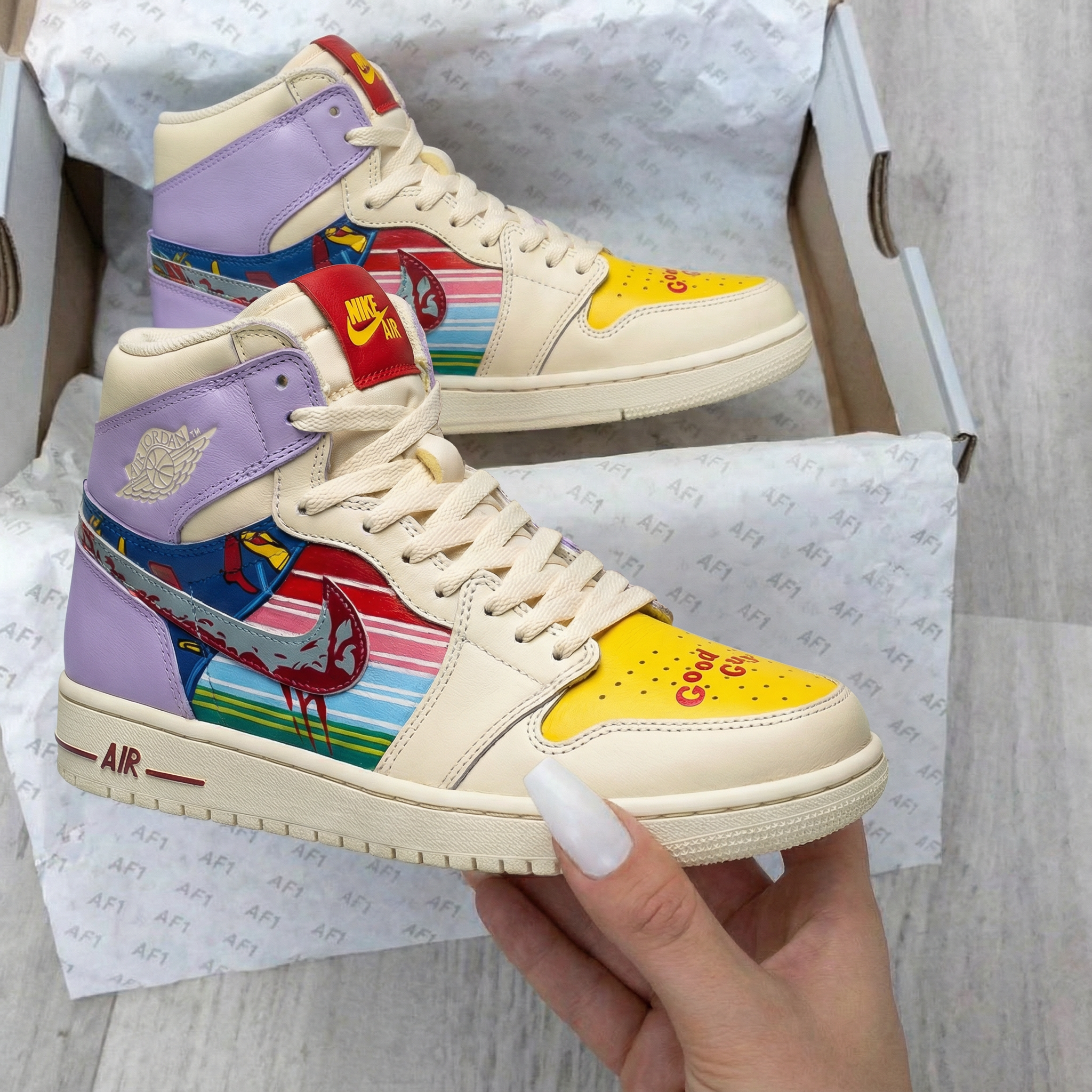 Pastel Purple Yellow Comic Pattern Custom Air Jordan 1-shecustomize