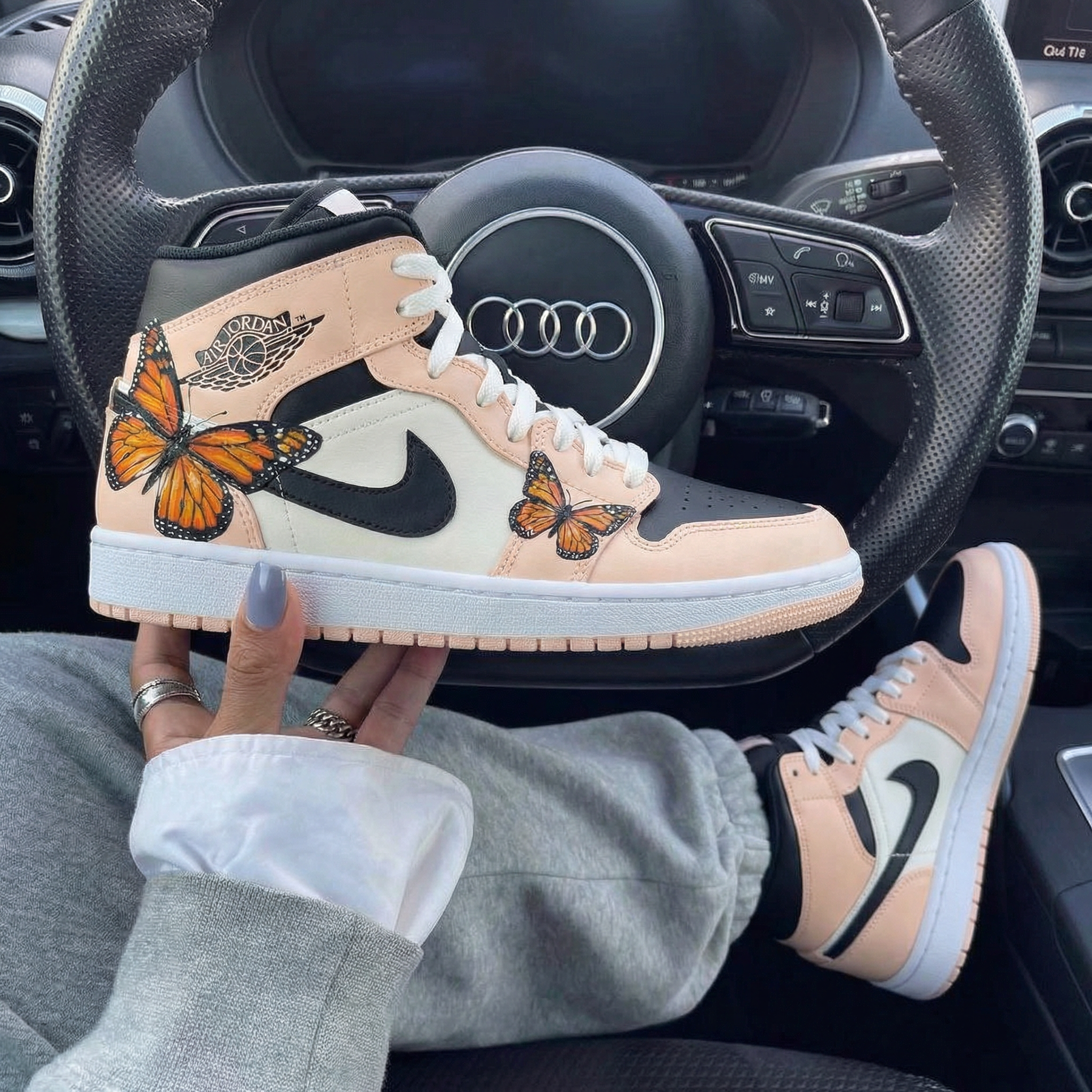 Peach Black Butterflies Custom Air Jordan 1-shecustomize