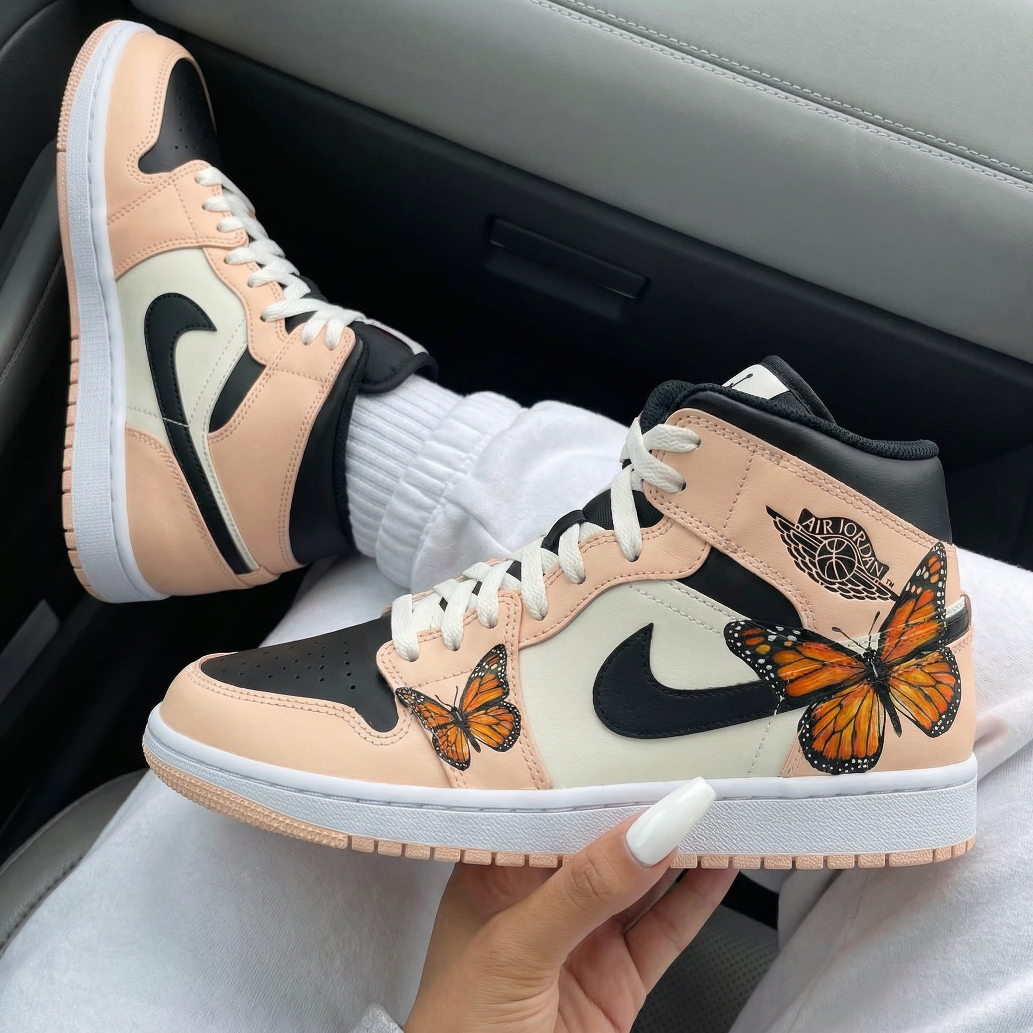 Peach Black Butterflies Custom Air Jordan 1-shecustomize