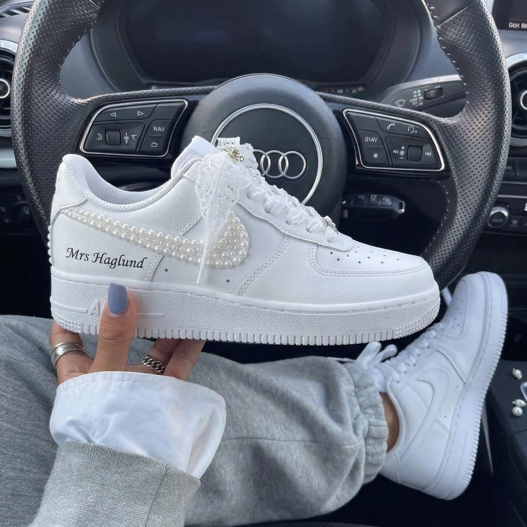 Pearl Lace Weeding Custom Air Force 1-shecustomize