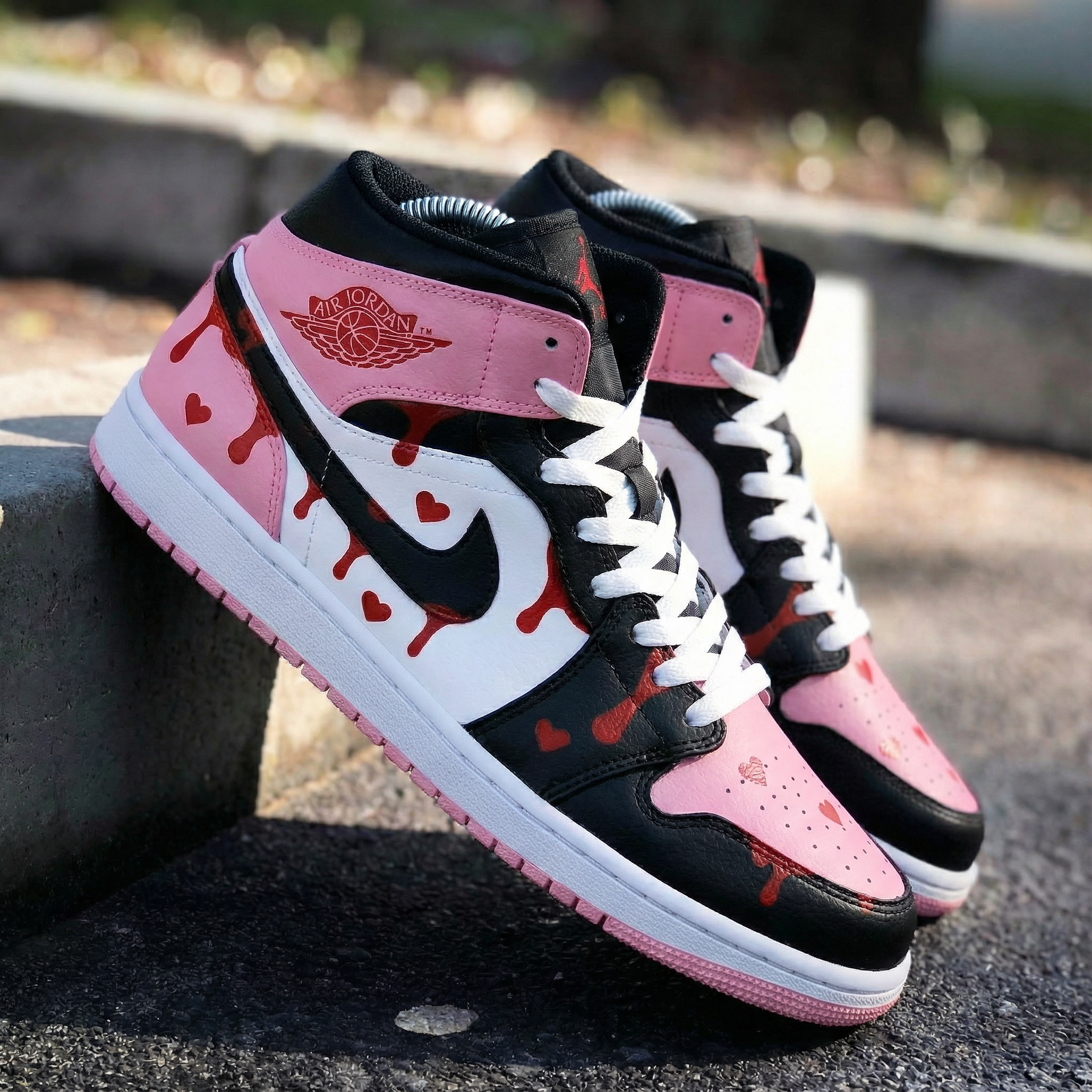 Pink Black White Heart Custom Air Jordan 1-shecustomize