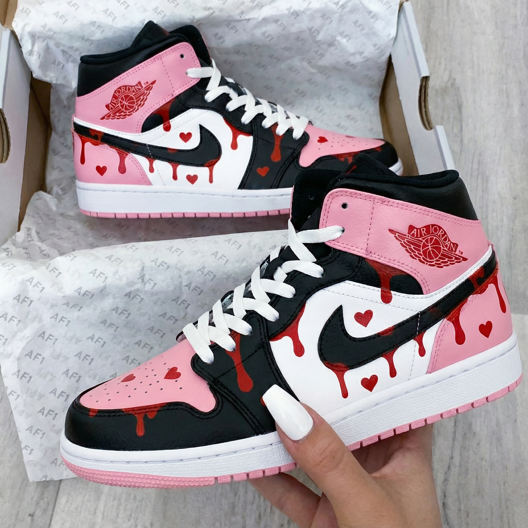 Pink Black White Heart Custom Air Jordan 1-shecustomize