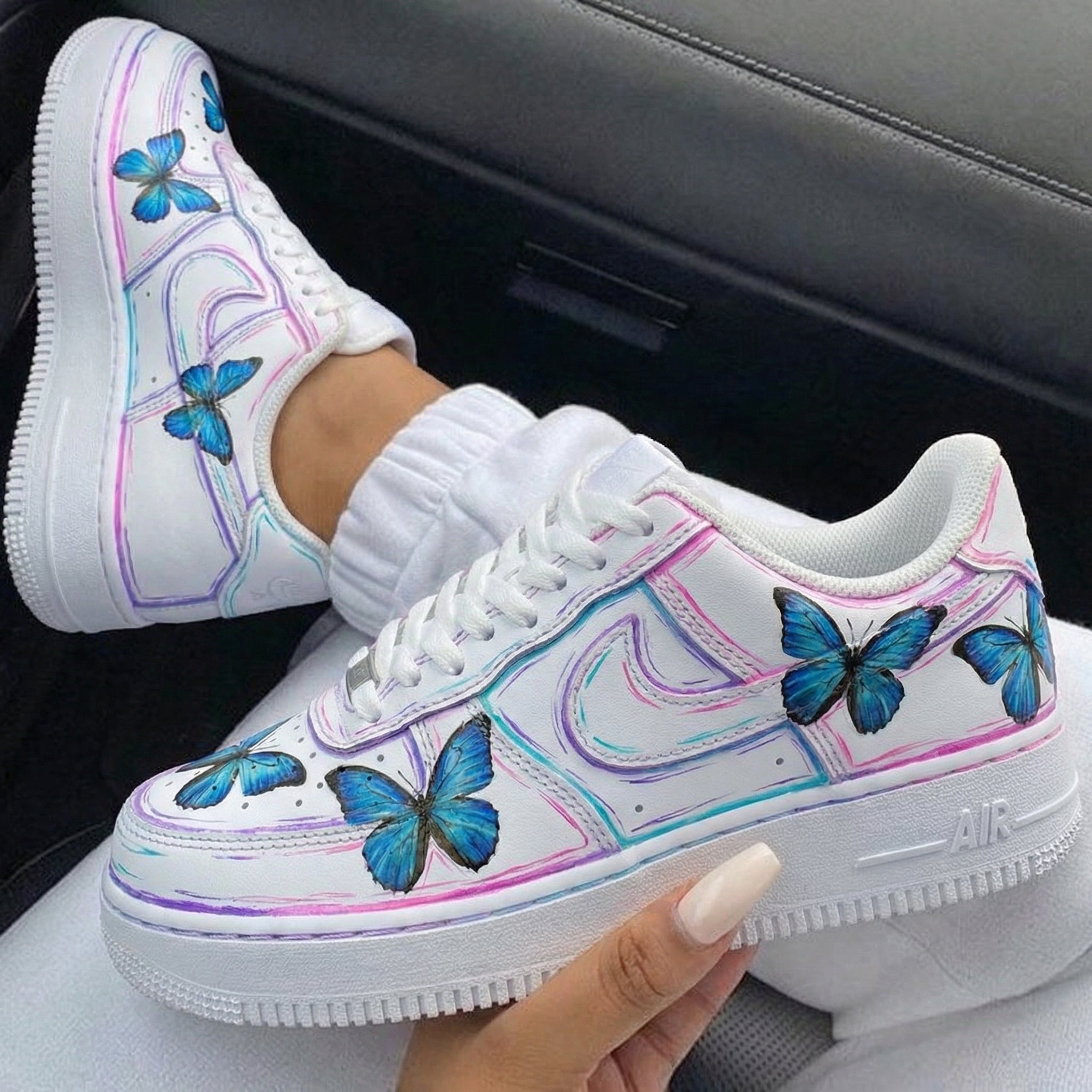 Pink Blue Butterflies Custom Air Force 1-shecustomize