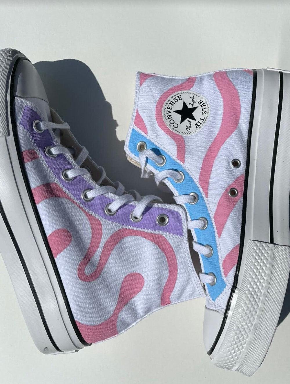 Pink Blue Line Custom Converse-shecustomize