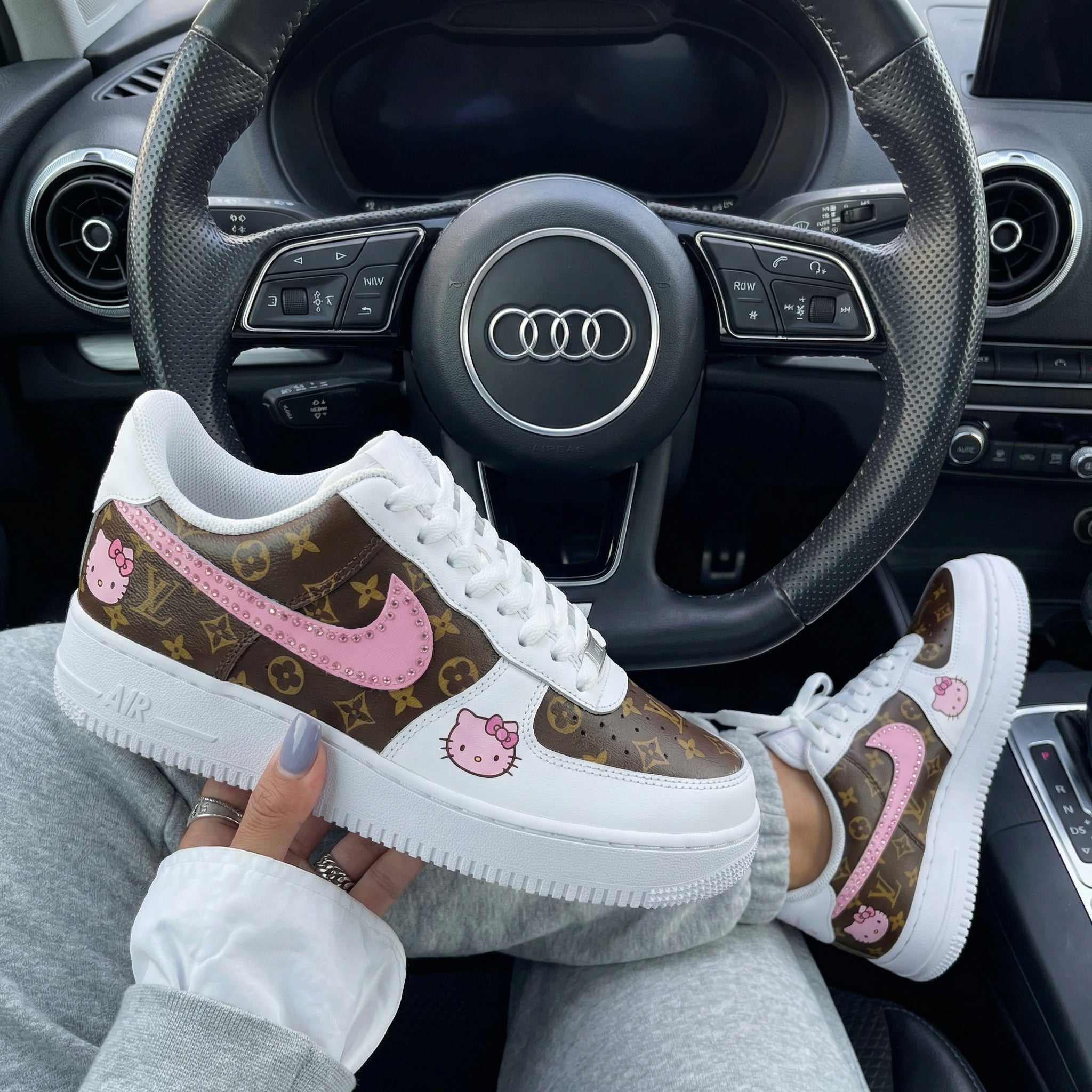 Pink Brown LV Hello - Kitty Custom Air Force 1-shecustomize