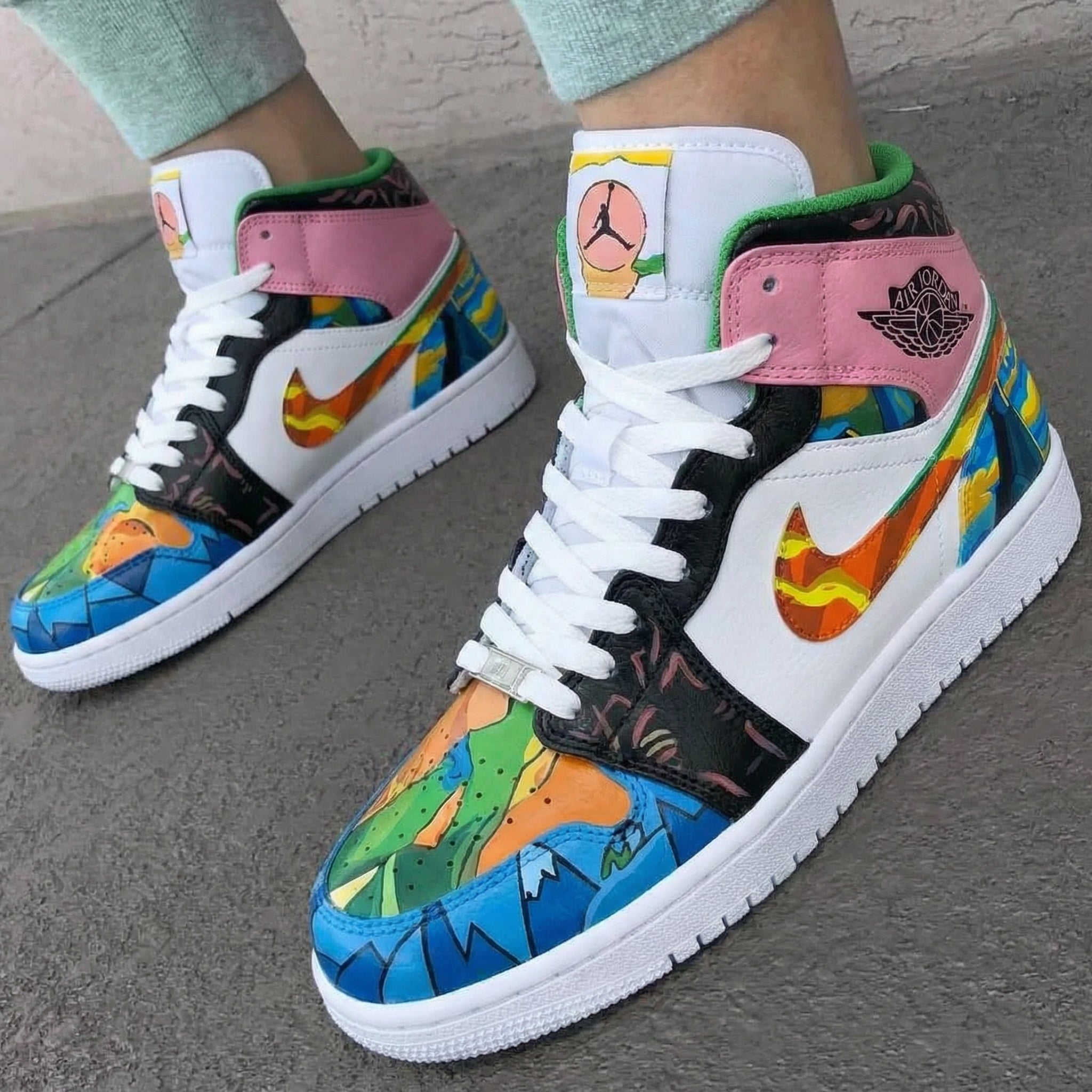 Pink Green and Multicolor Mosaic Custom Air Jordan 1-shecustomize