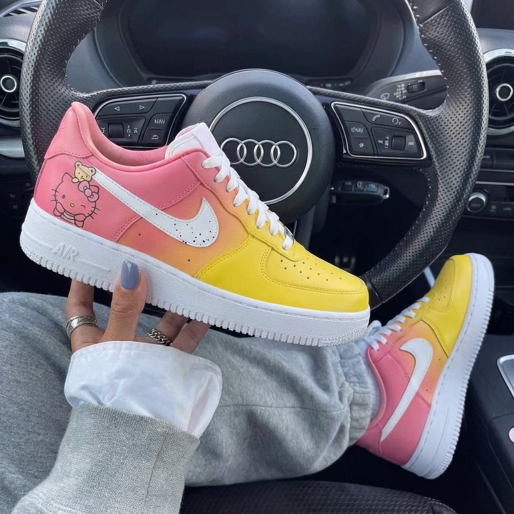 Pink Yellow Gradient Hello Kitty Custom Air Force 1-shecustomize
