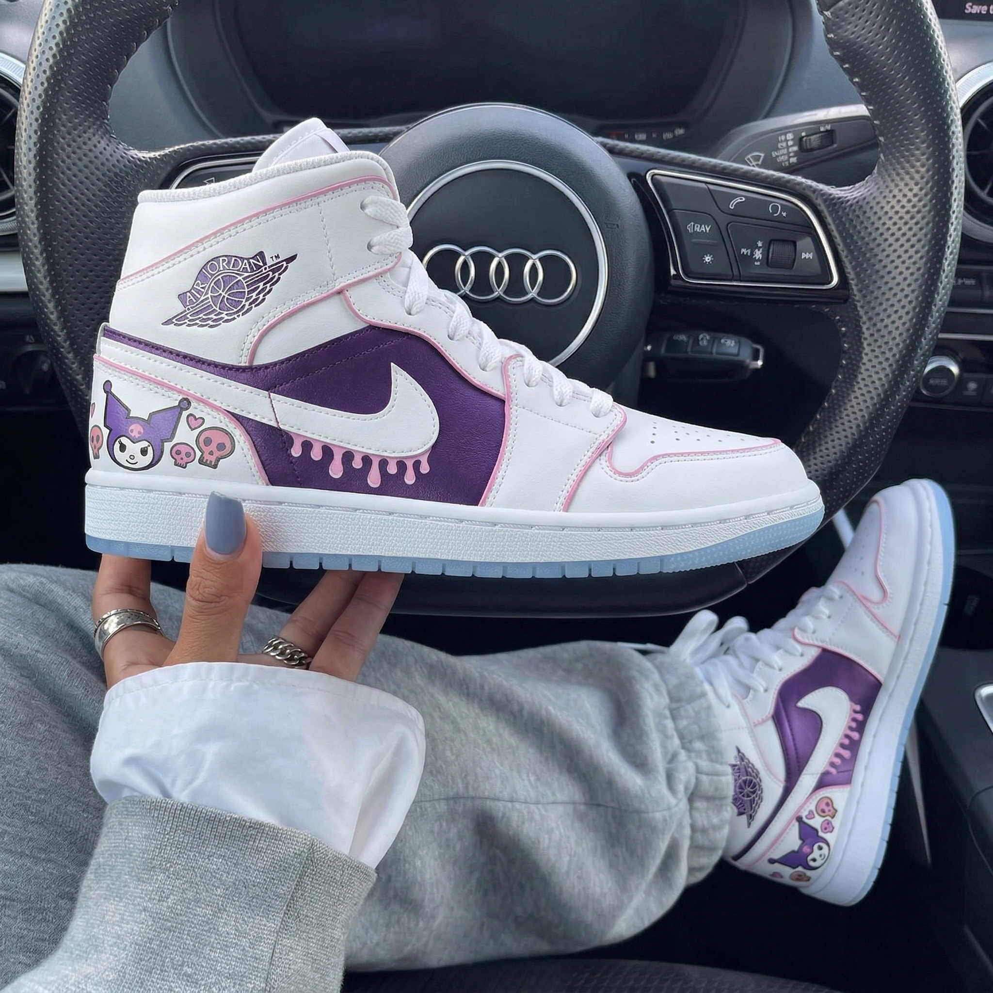 Purple Baby Pink Kuromi Skull Heart Custom Air Jordan 1-shecustomize