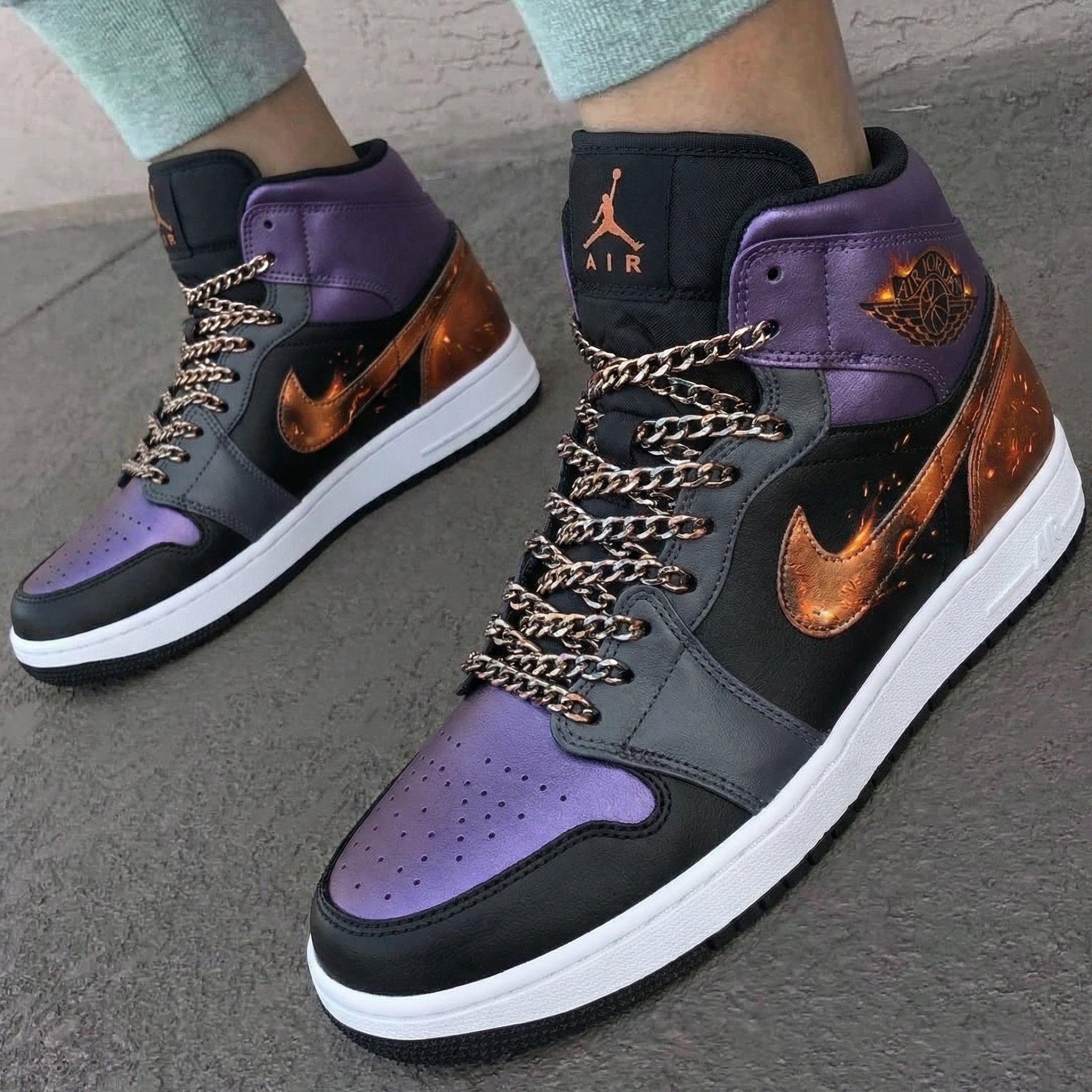 Purple Black Copper Flame Chain Custom Air Jordan 1-shecustomize