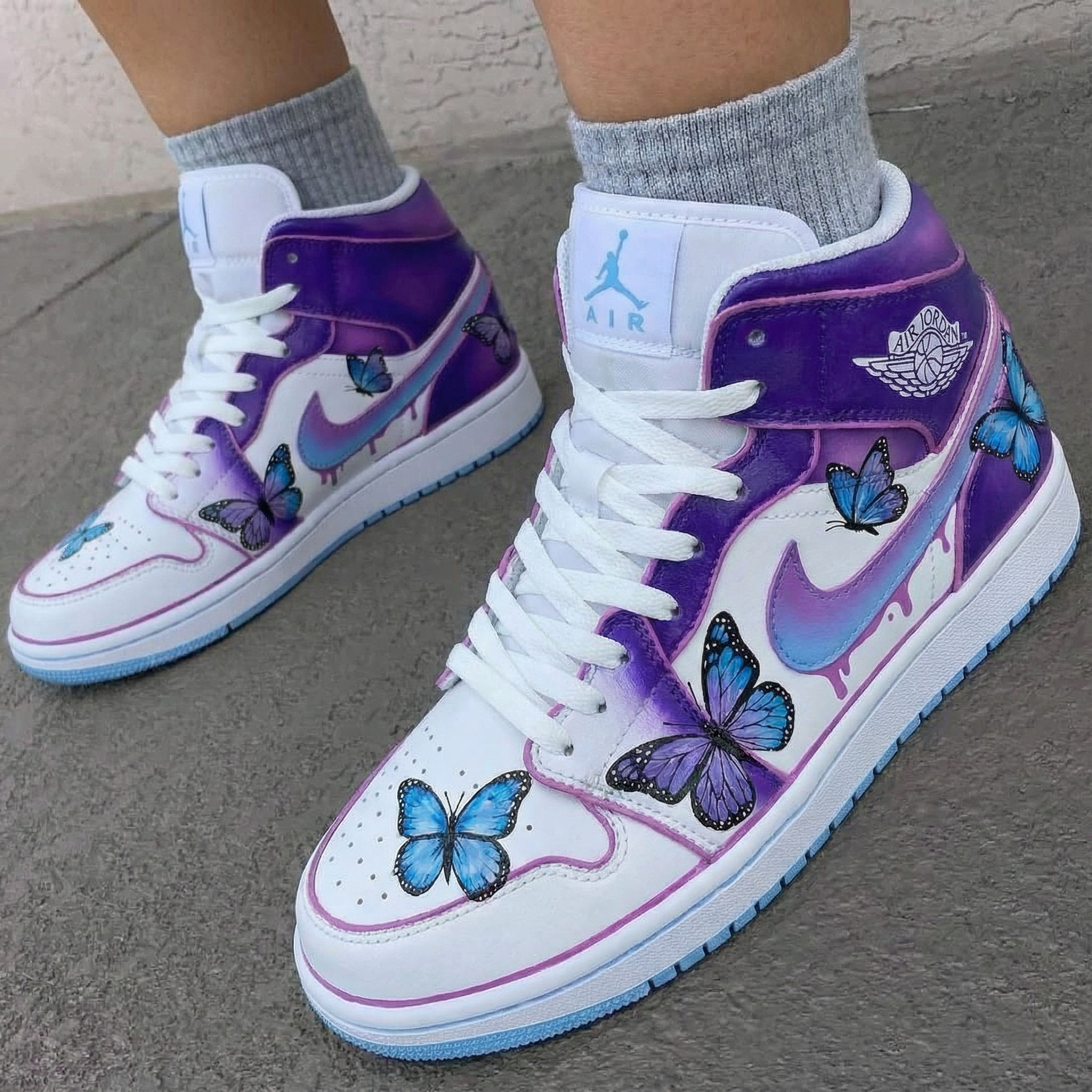 Purple Blue Butterflies Custom Air Jordan 1-shecustomize