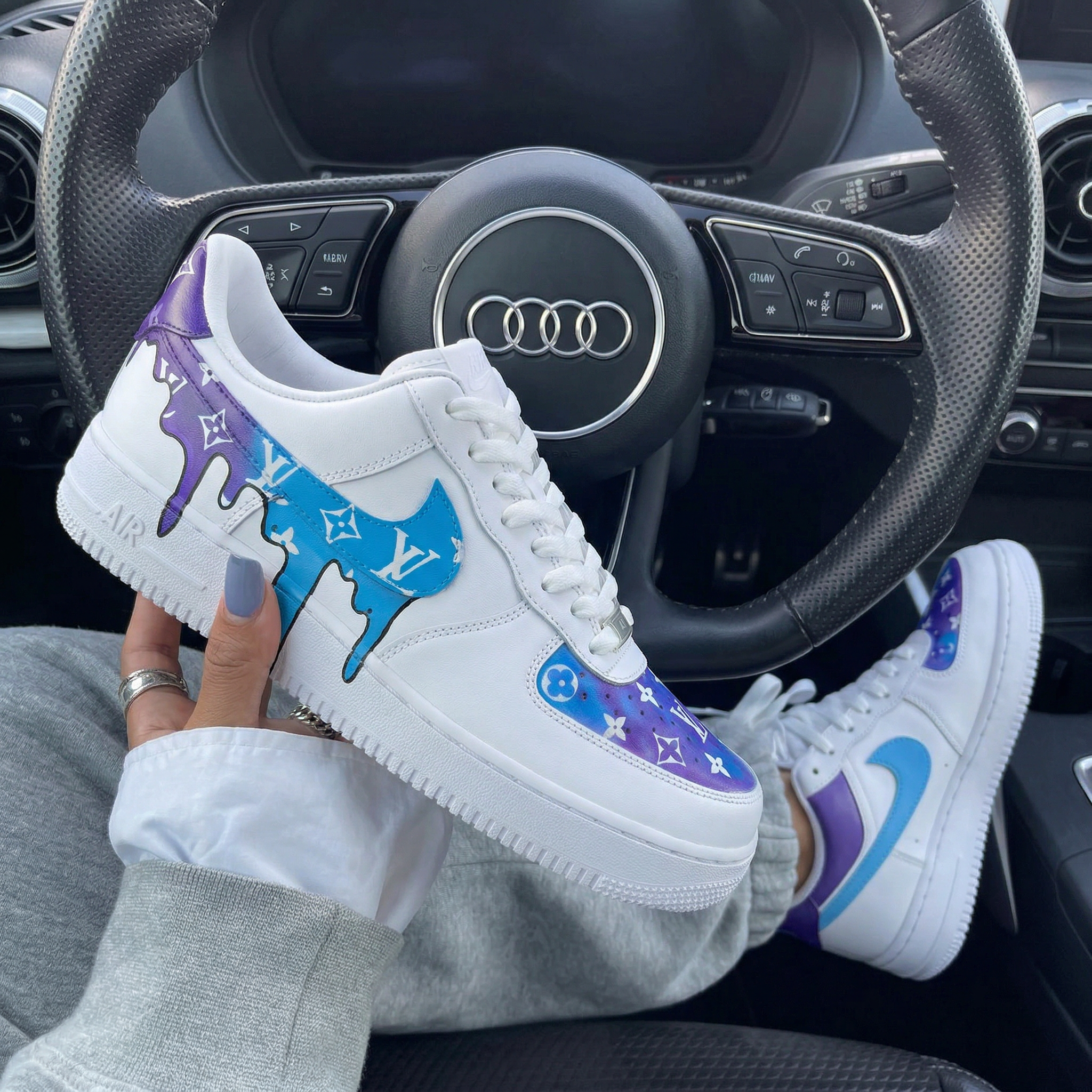 Purple Blue Drip LV Logo Custom Air Force 1-shecustomize
