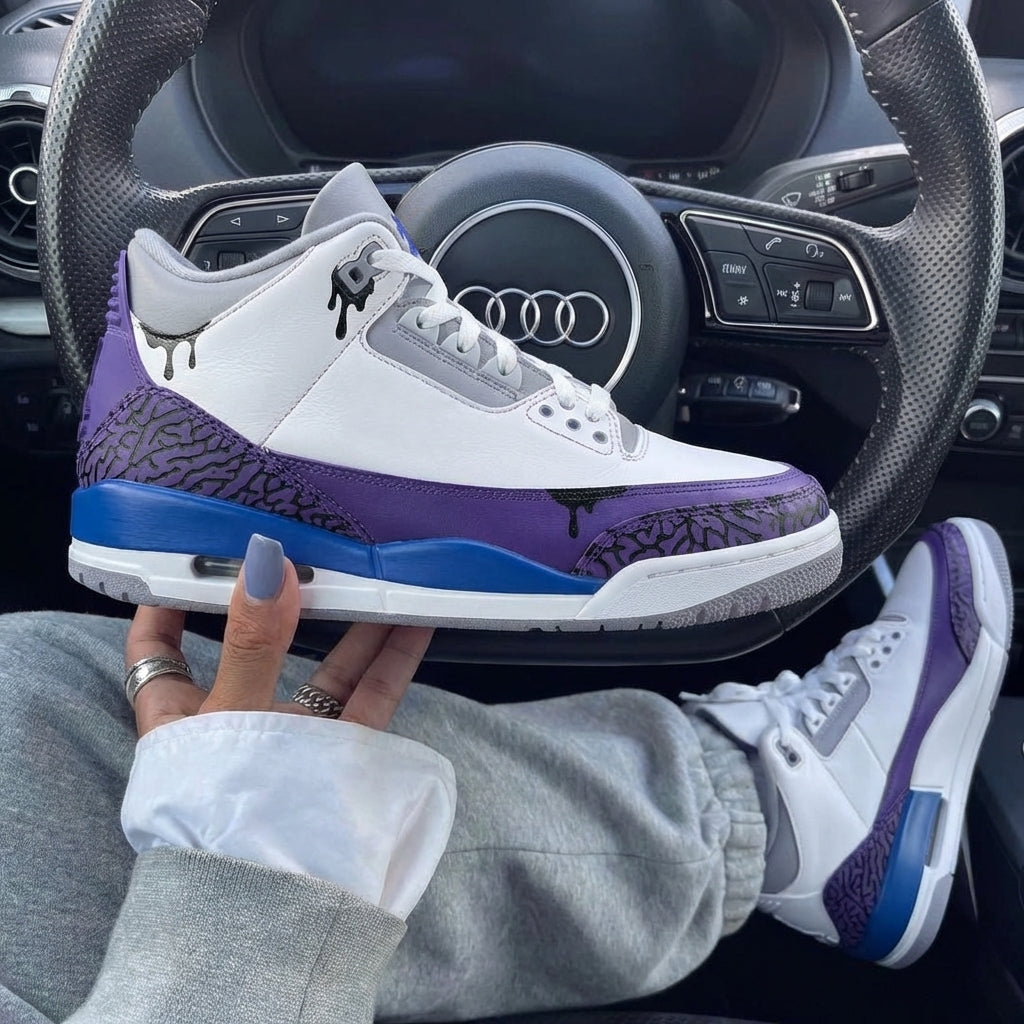 Purple Blue Drips Crackles Custom Air Jordan 3-shecustomize