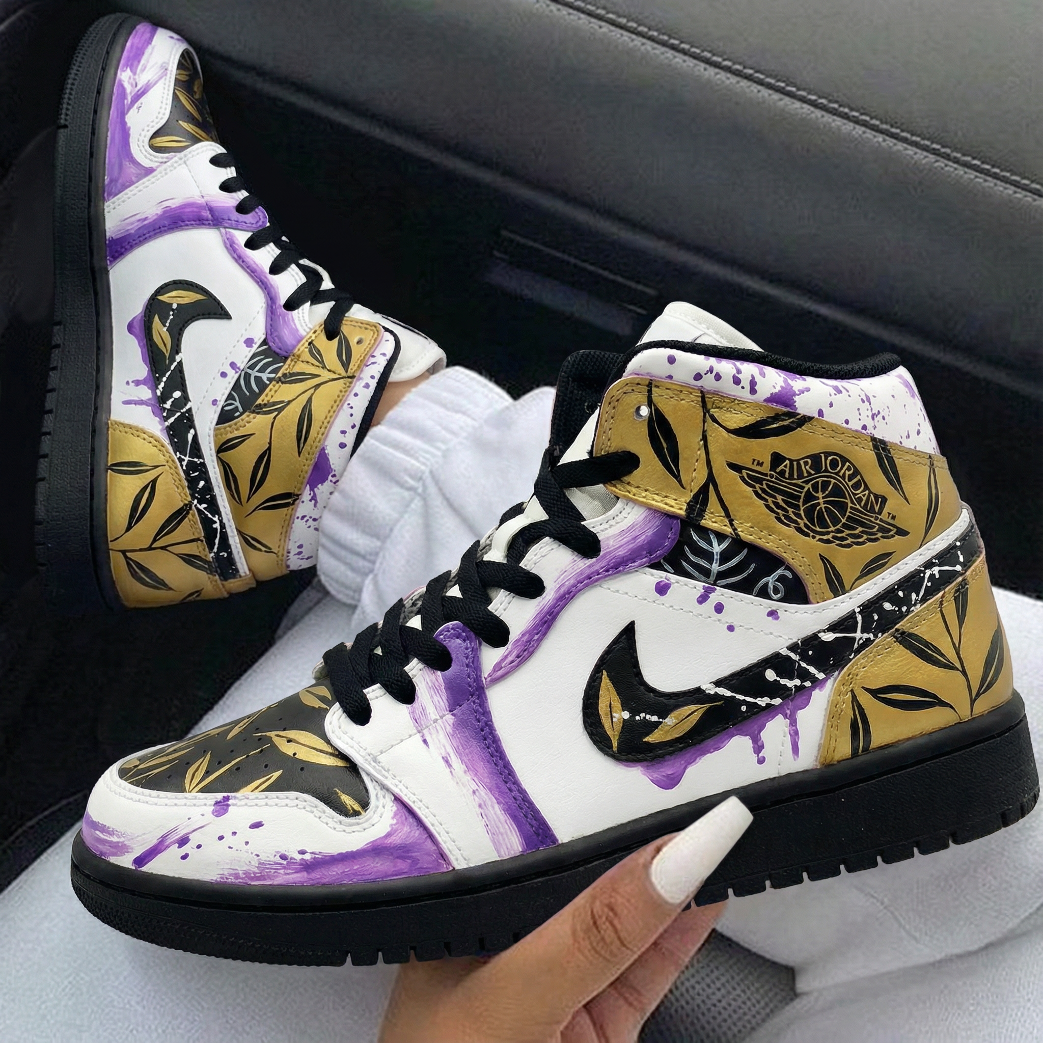 Purple Gold Leaf Print Custom Air Jordan 1-shecustomize