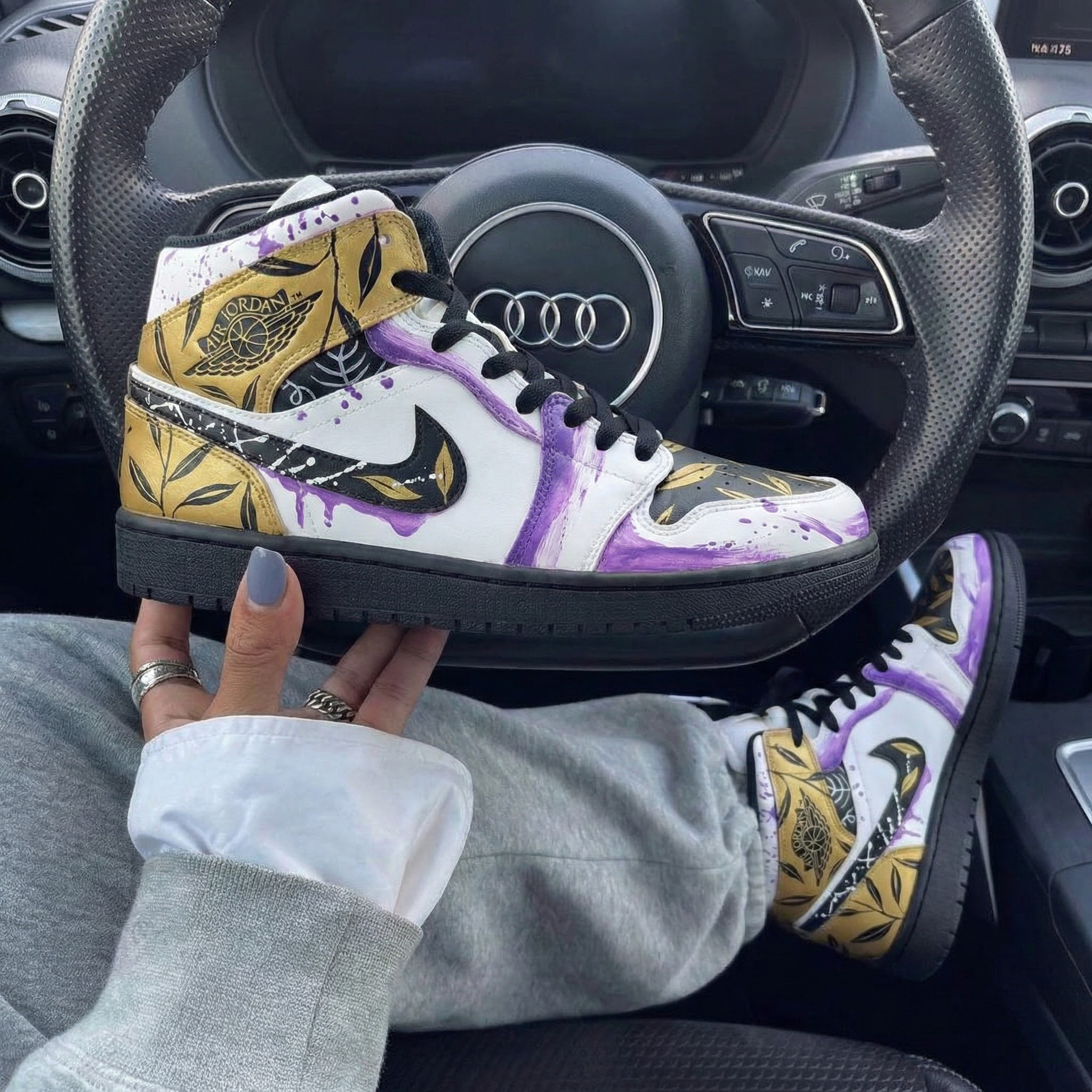Purple Gold Leaf Print Custom Air Jordan 1-shecustomize