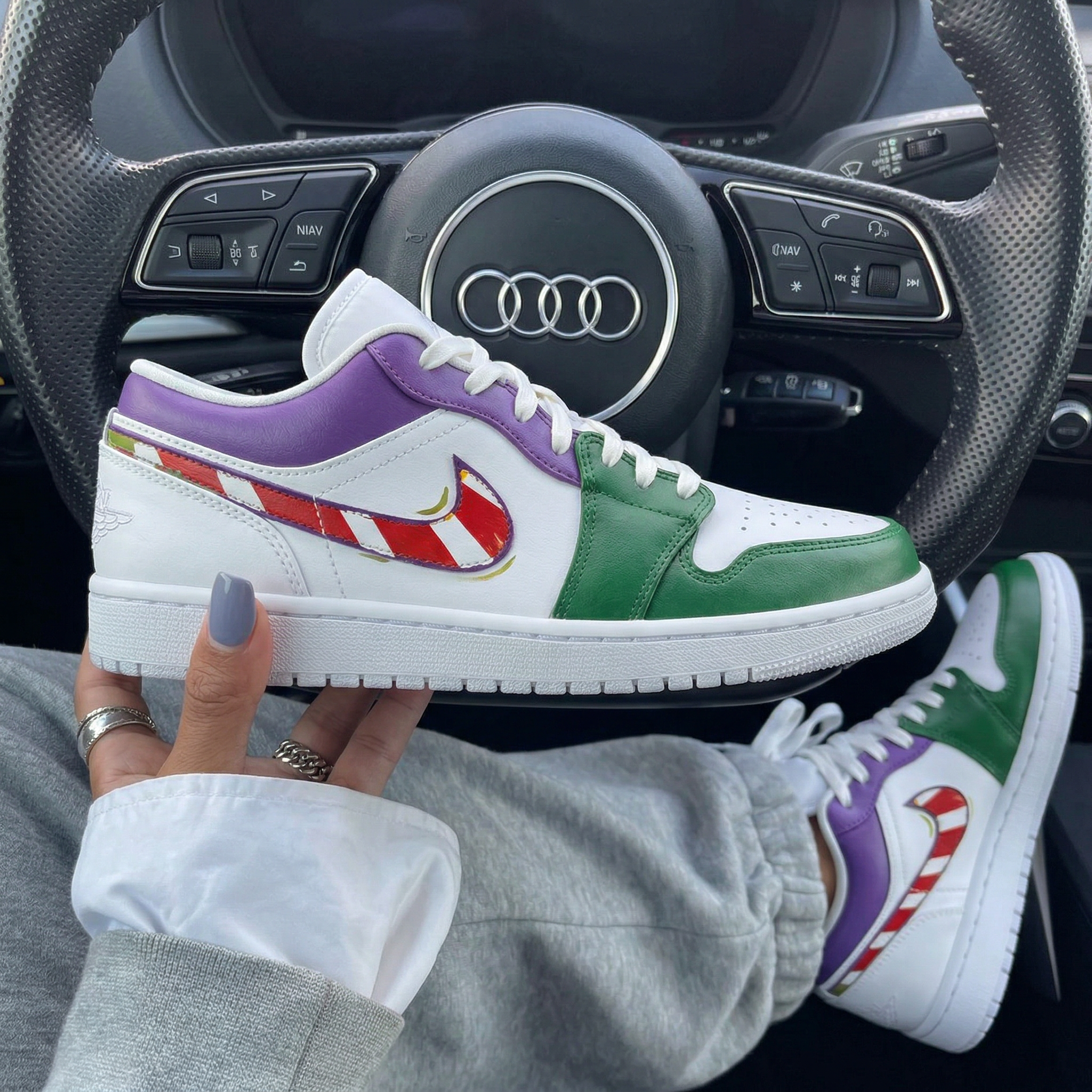 Purple Green Candy Cane Stripe Custom Air Jordan 1-shecustomize
