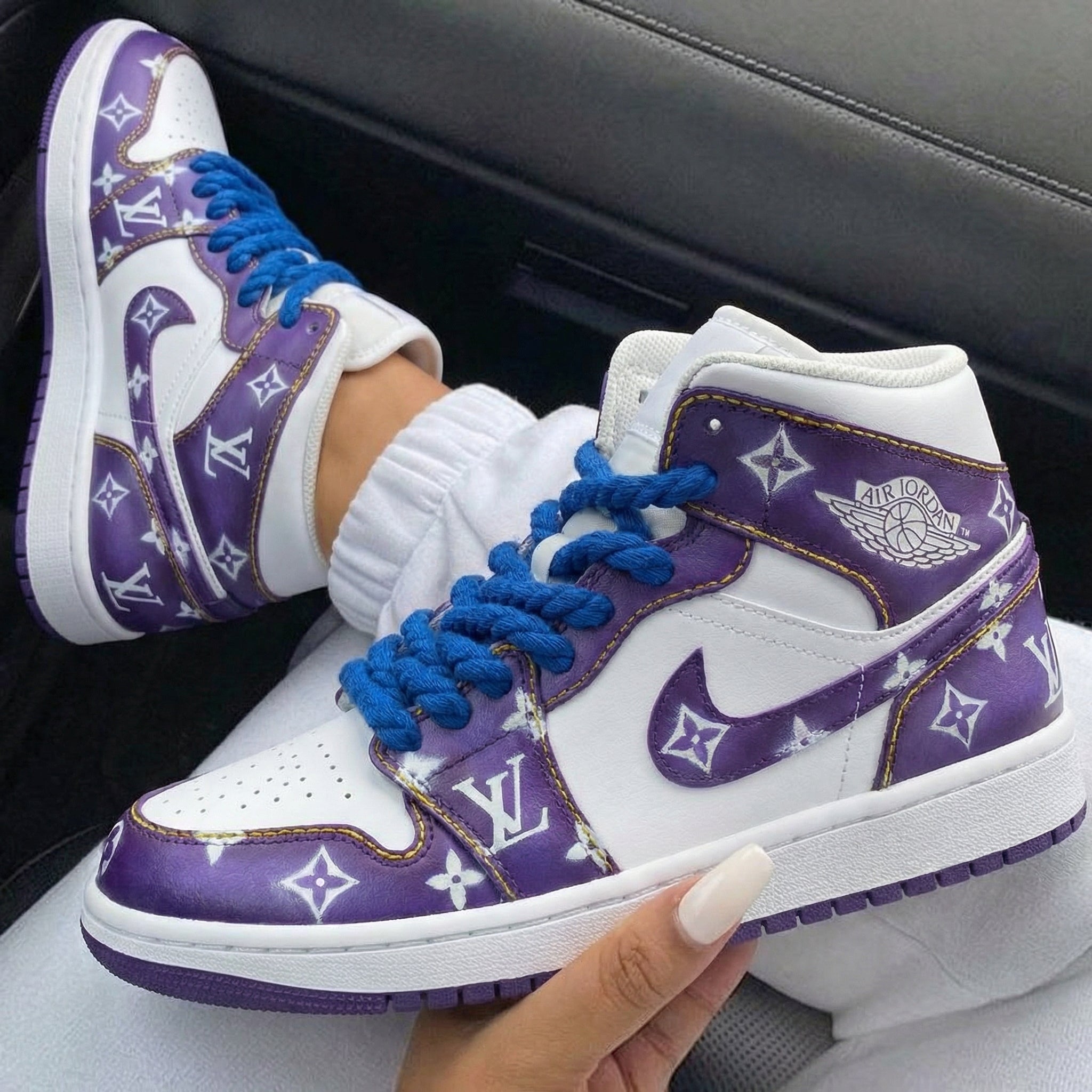 Purple LV Print Custom Air Jordan 1-shecustomize