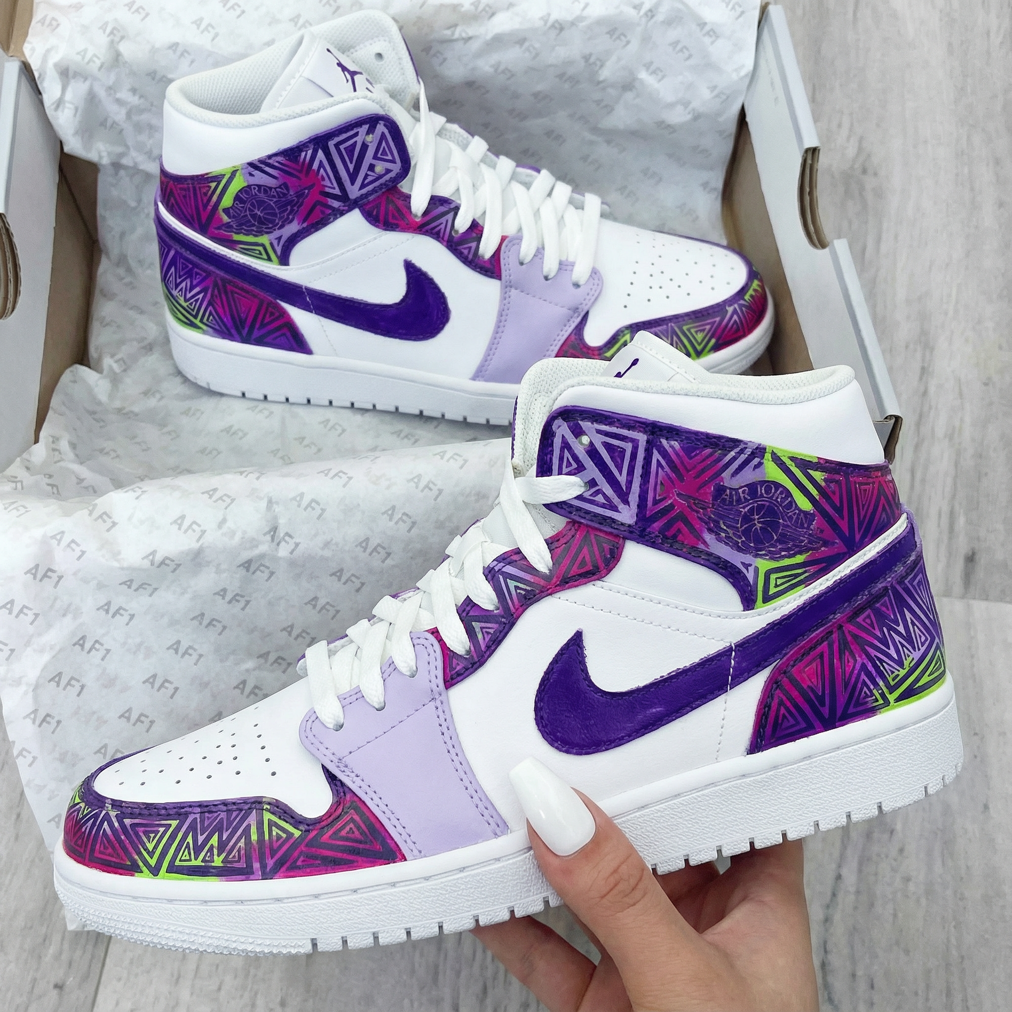 Purple Pink Geometric Custom Air Jordan 1-shecustomize