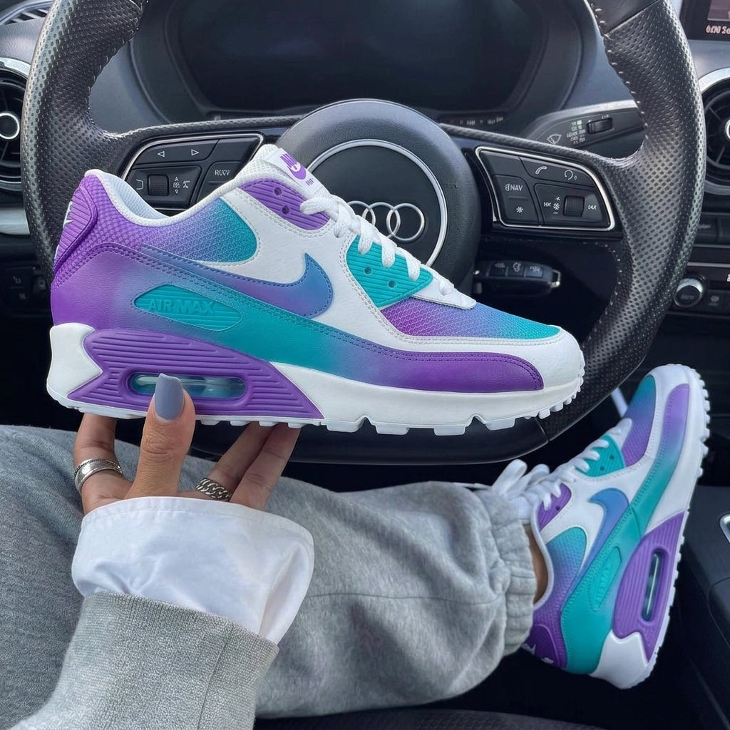 Purple Teal Gradient Custom Nike Air Max 90-shecustomize