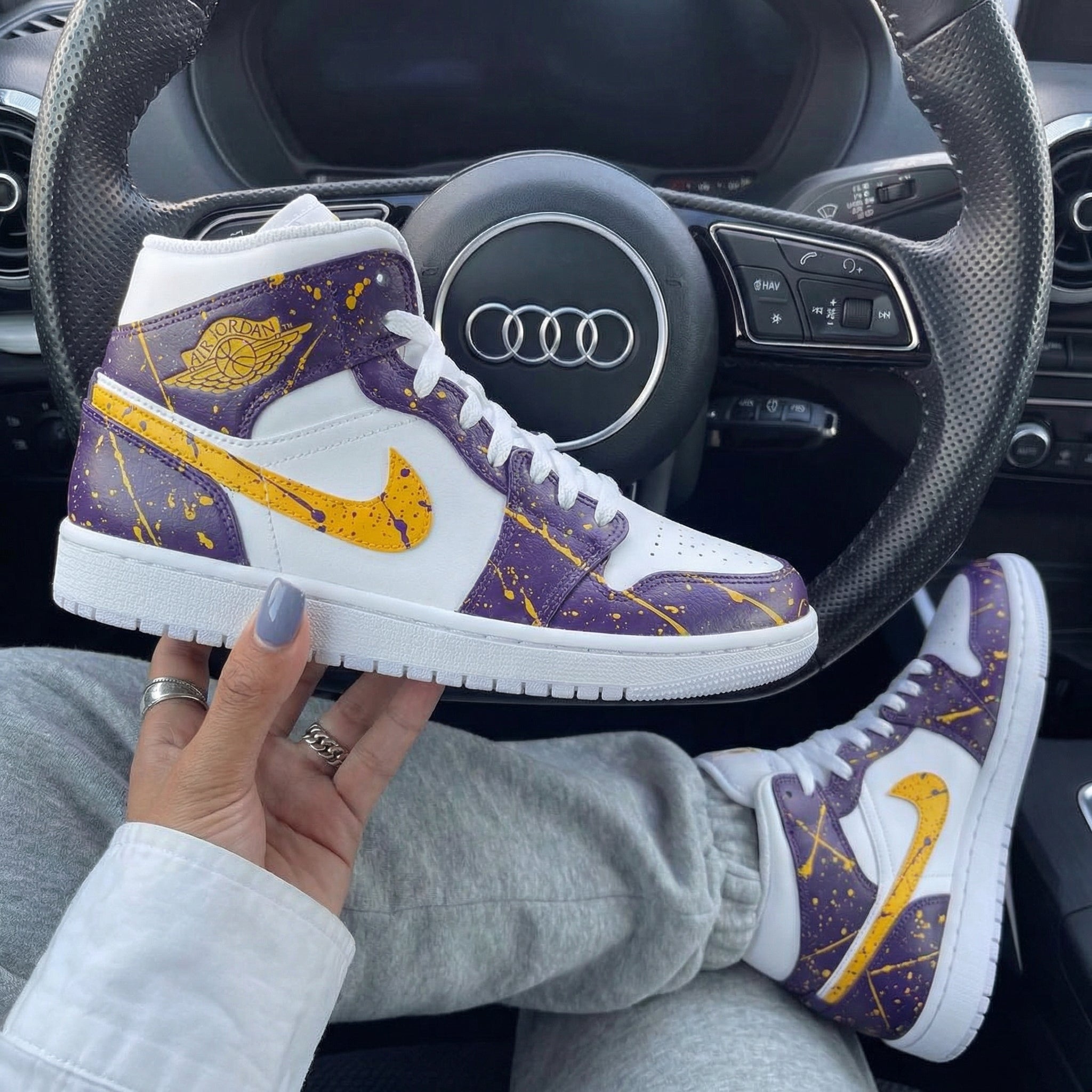 Purple Yellow Splatter Paint Custom Air Jordan 1-shecustomize