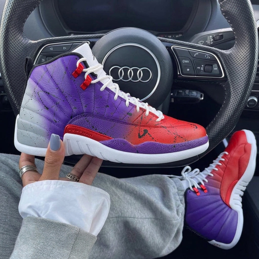 Raptors Fade Red Purple Gradient Splatter Custom Air Jordan 12