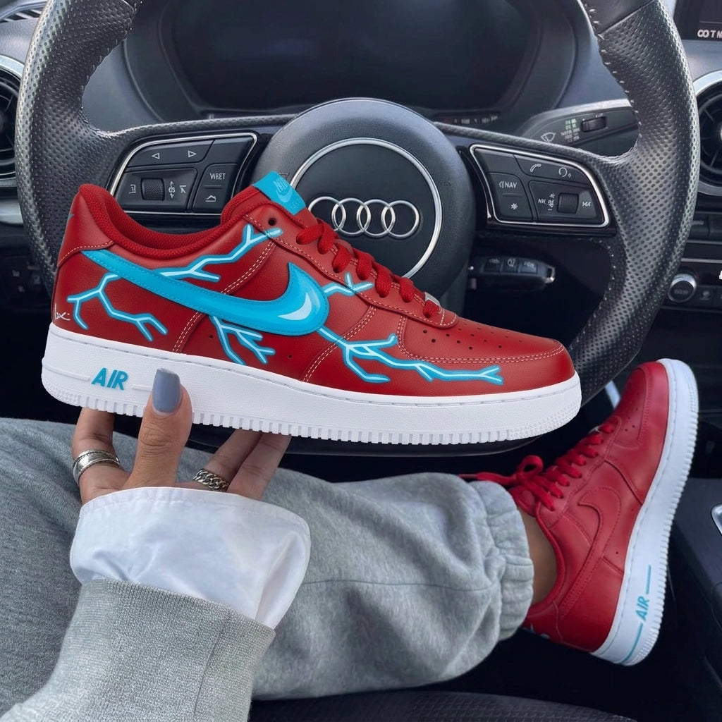 Red Baby Blue Lightning Custom Air Force 1-shecustomize