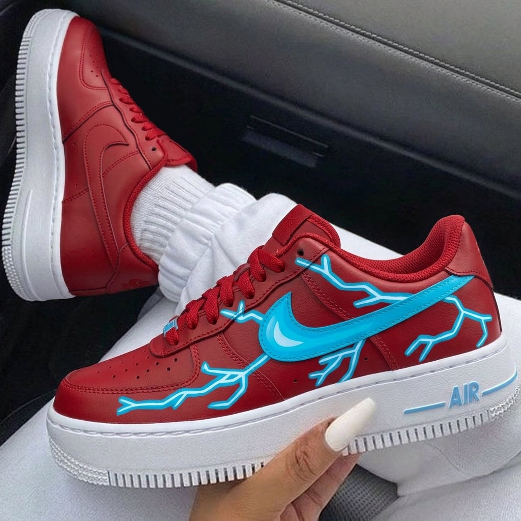 Red Baby Blue Lightning Custom Air Force 1-shecustomize