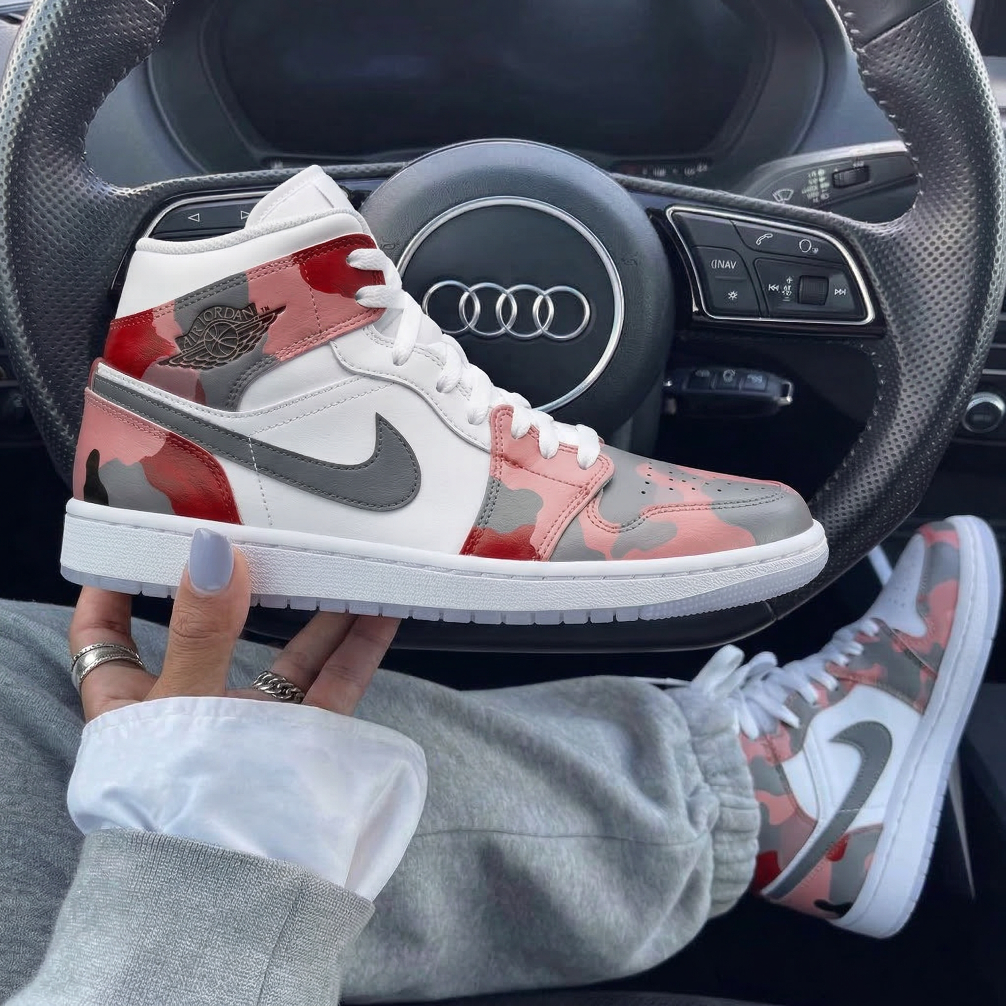 Red Baby Pink Gray Camo Custom Air Jordan 1-shecustomize