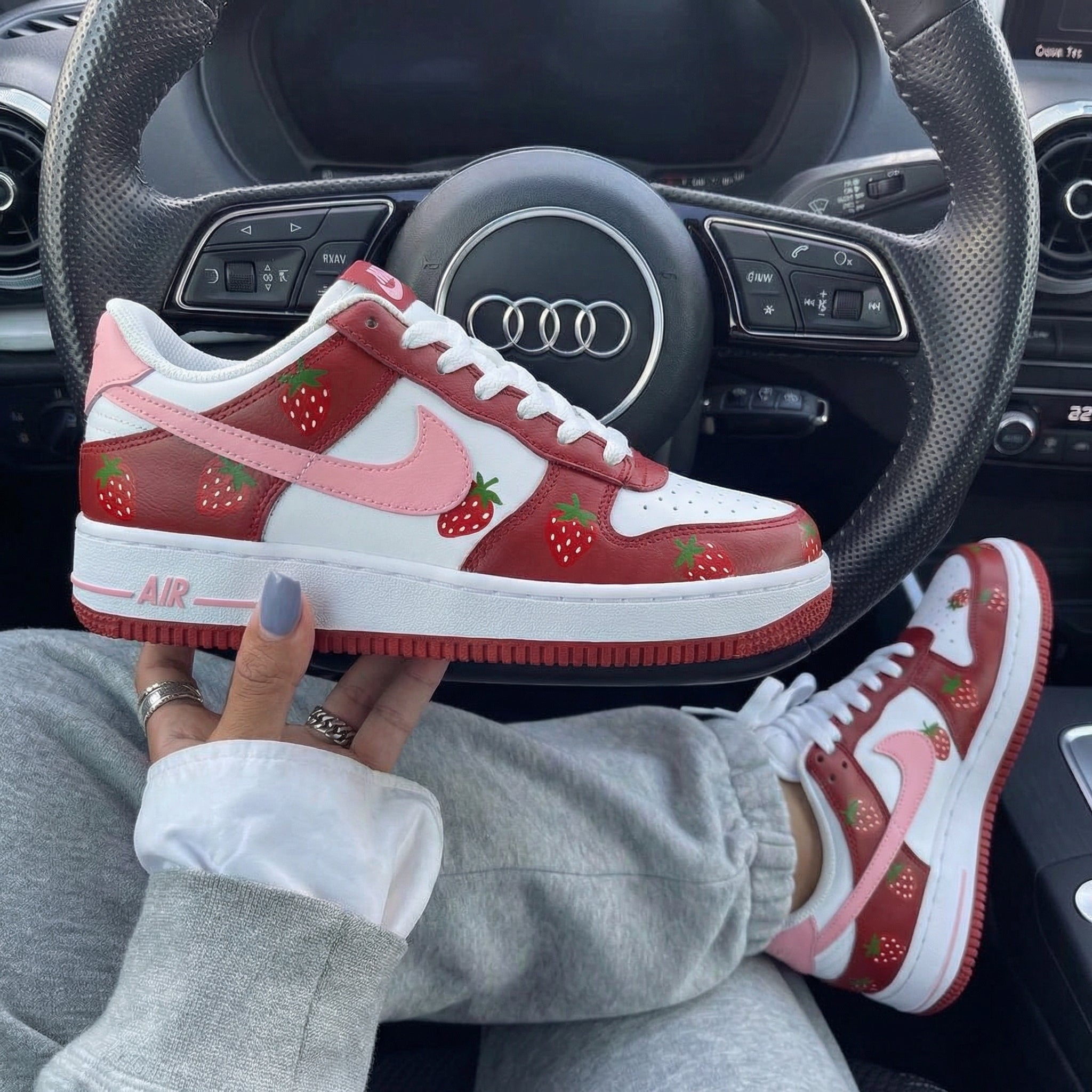 Red Baby Pink Strawberries Custom Air Force 1-shecustomize