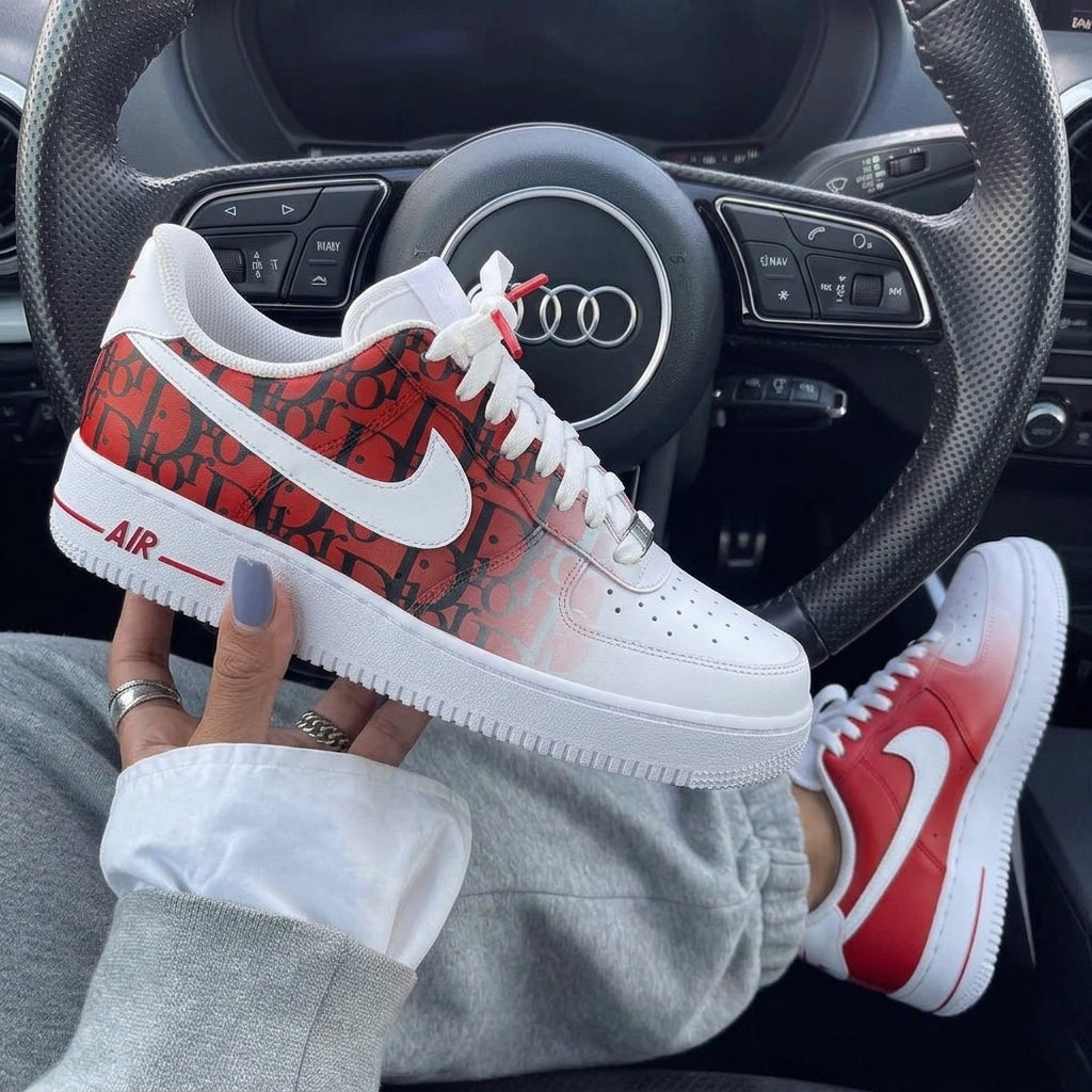 Red Black Dior Monogram Custom Air Force 1
