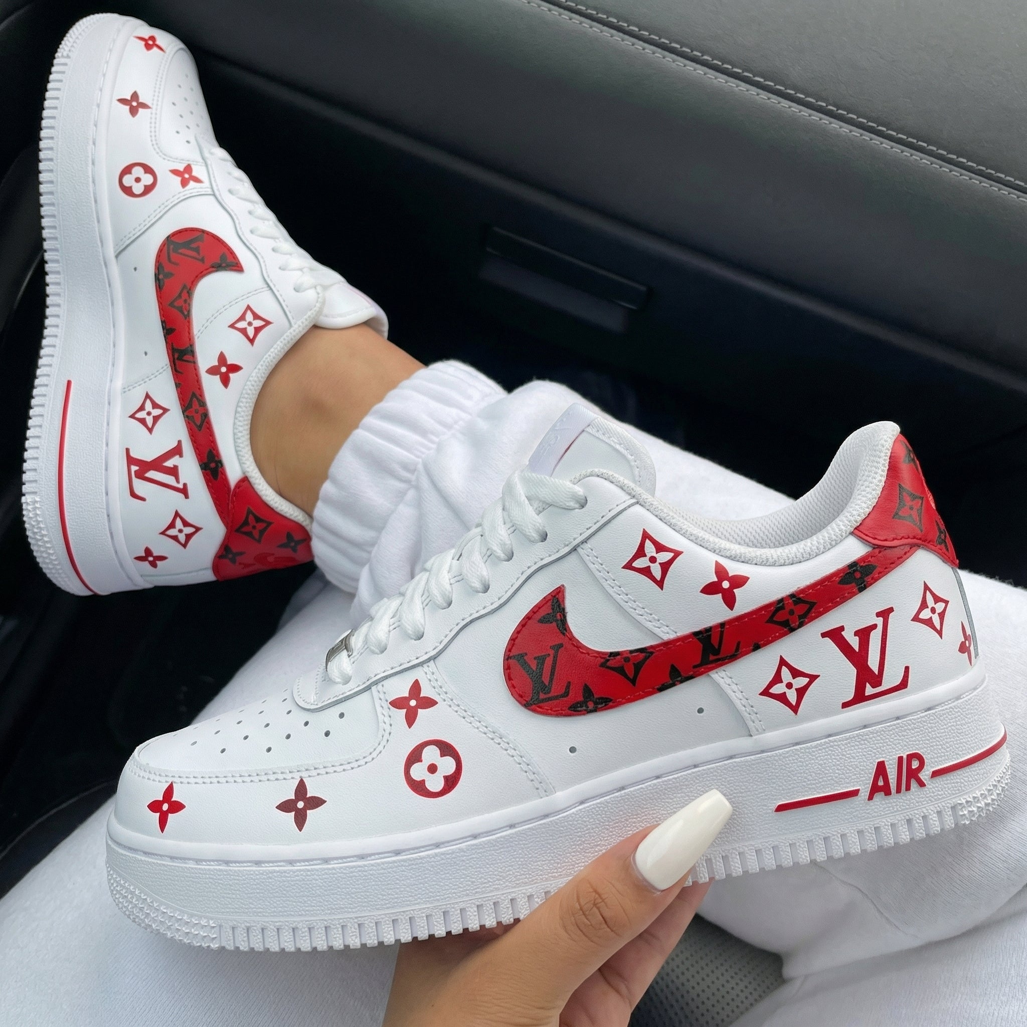 Red Black LV Pattern Custom Air Force 1-shecustomize