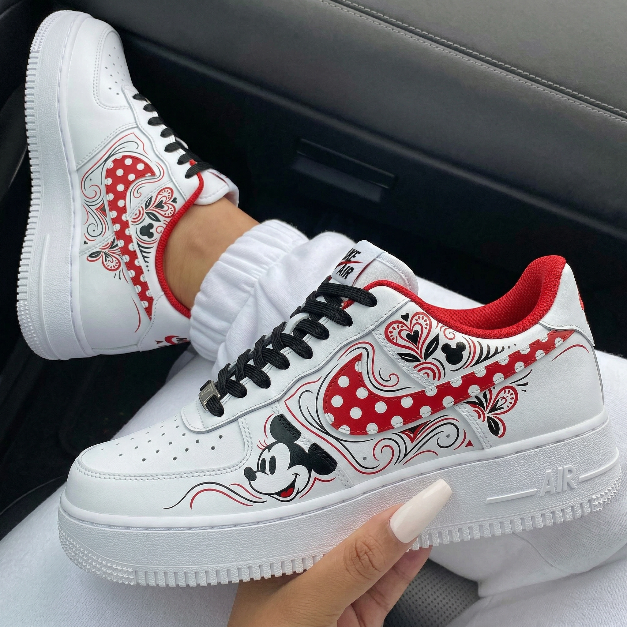 Red Black Mickey Mouse Polka Dots Hearts Custom Air Force 1-shecustomize