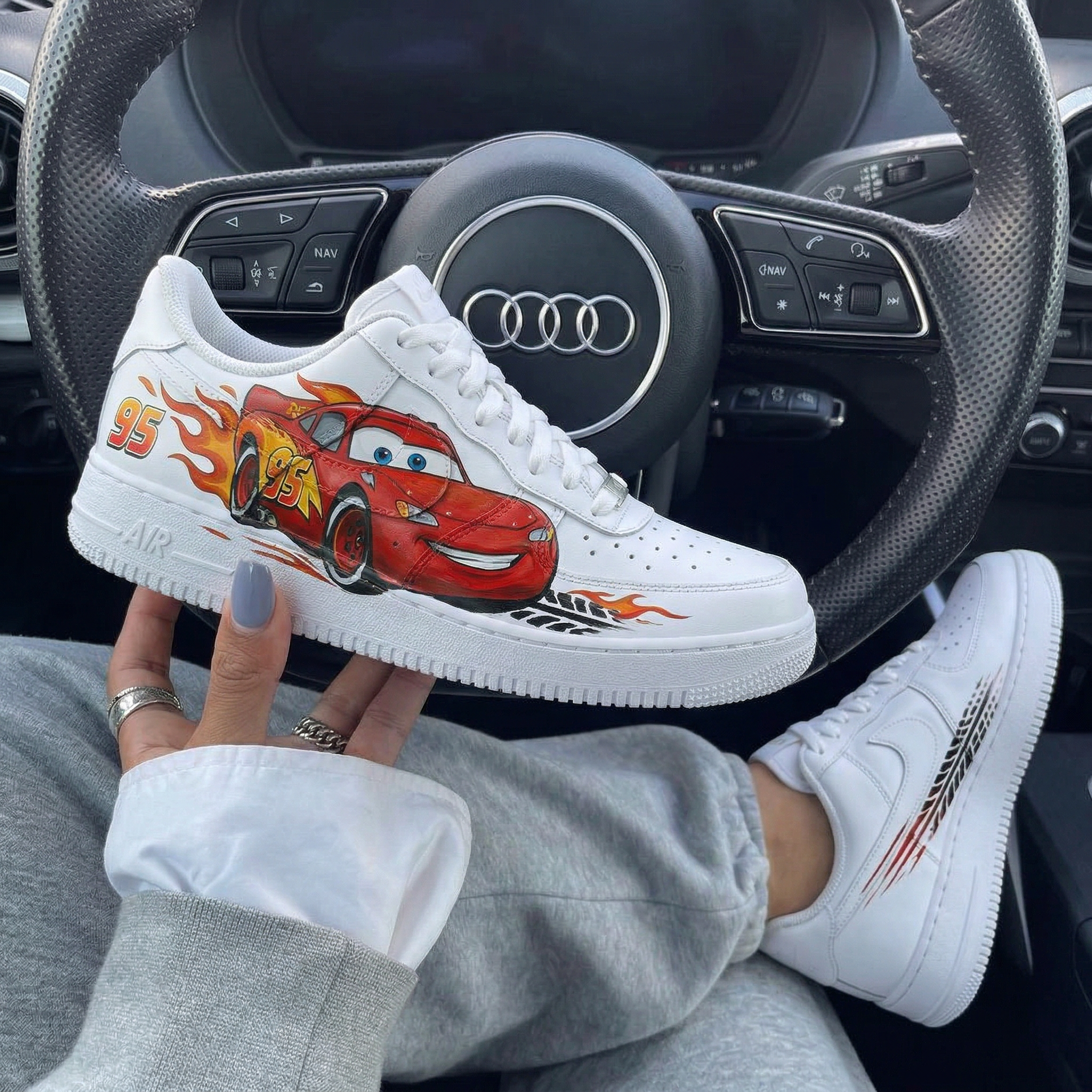 Red Black Orange Cars Movie Lightning McQueen Flames Tire Tracks Custom Air Force 1-shecustomize