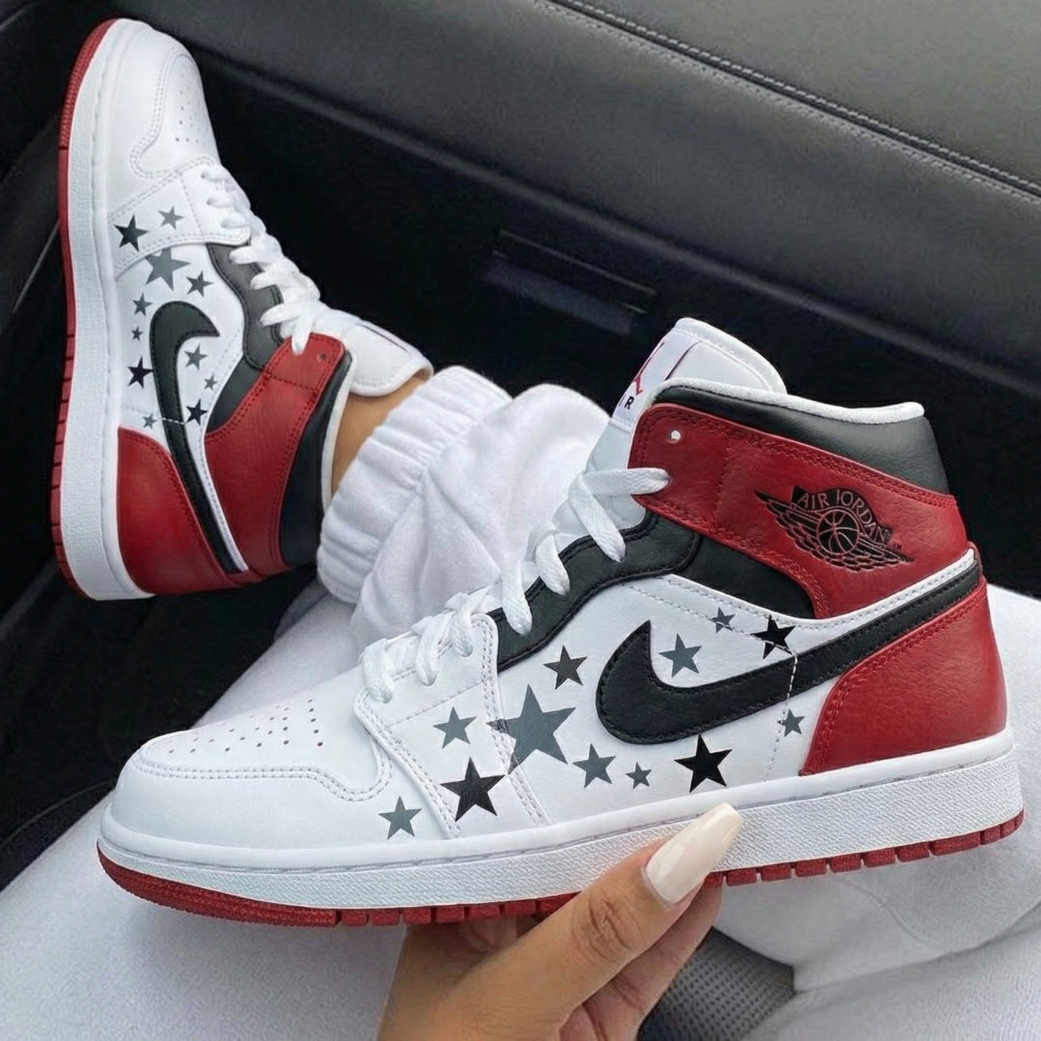 Red Black Stars Custom Air Jordan 1-shecustomize