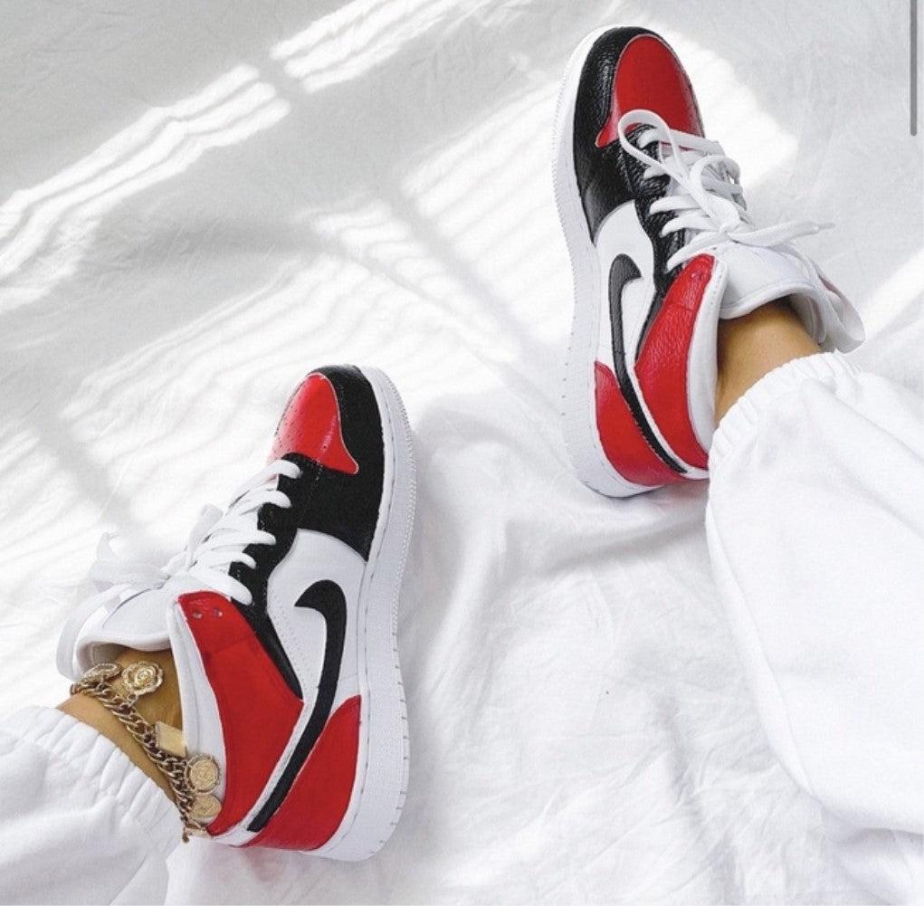 Red Black Swoosh Custom Air Jordan 1 Chicago-shecustomize