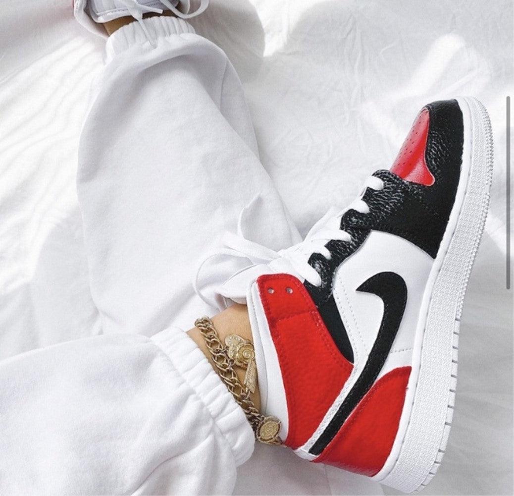 Red Black Swoosh Custom Air Jordan 1 Chicago-shecustomize