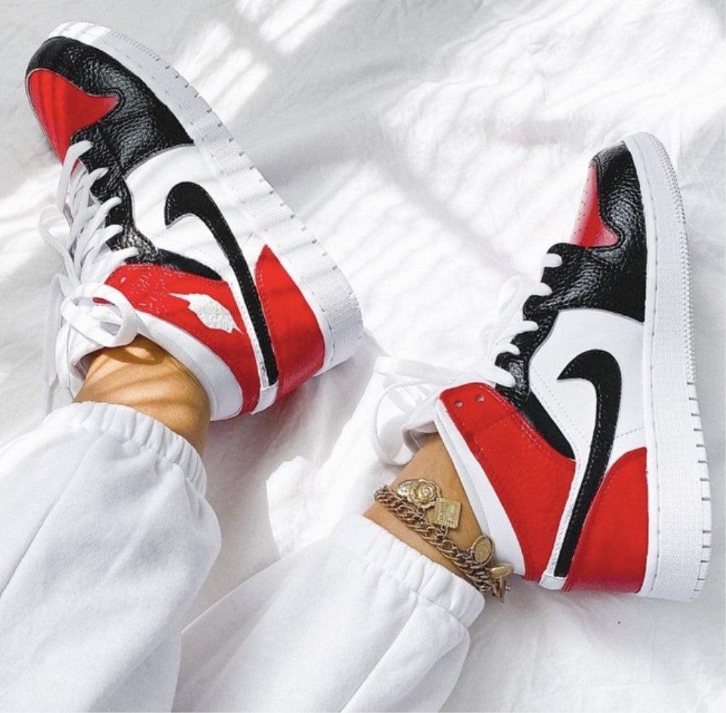 Red Black Swoosh Custom Air Jordan 1 Chicago-shecustomize