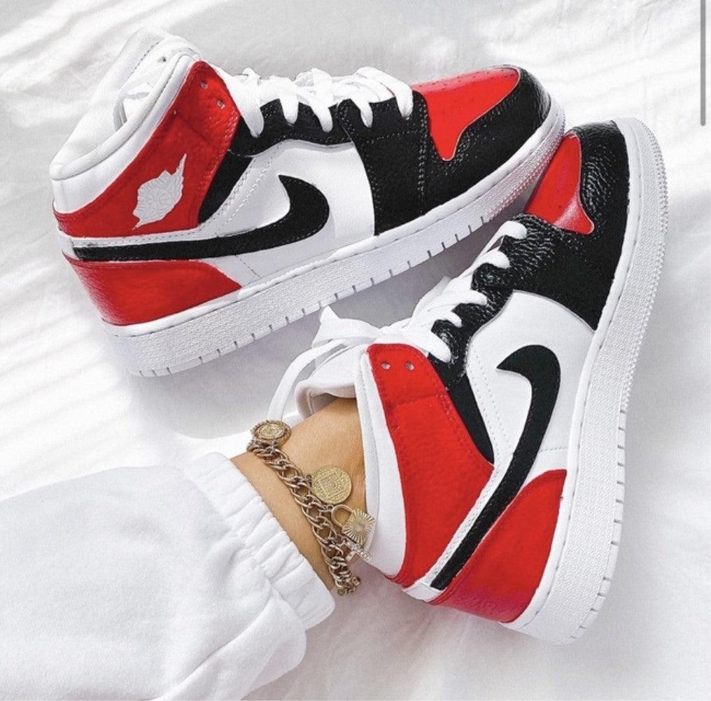 Red Black Swoosh Custom Air Jordan 1 Chicago-shecustomize