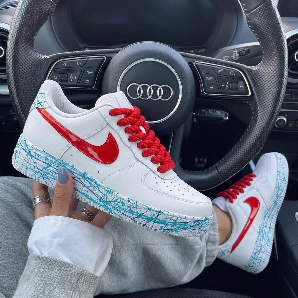 Red Blue Scribble Custom Air Force 1-shecustomize