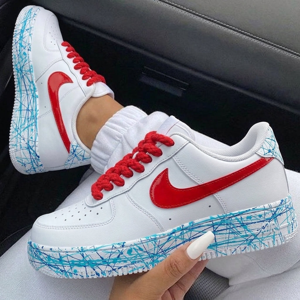 Red Blue Scribble Custom Air Force 1-shecustomize