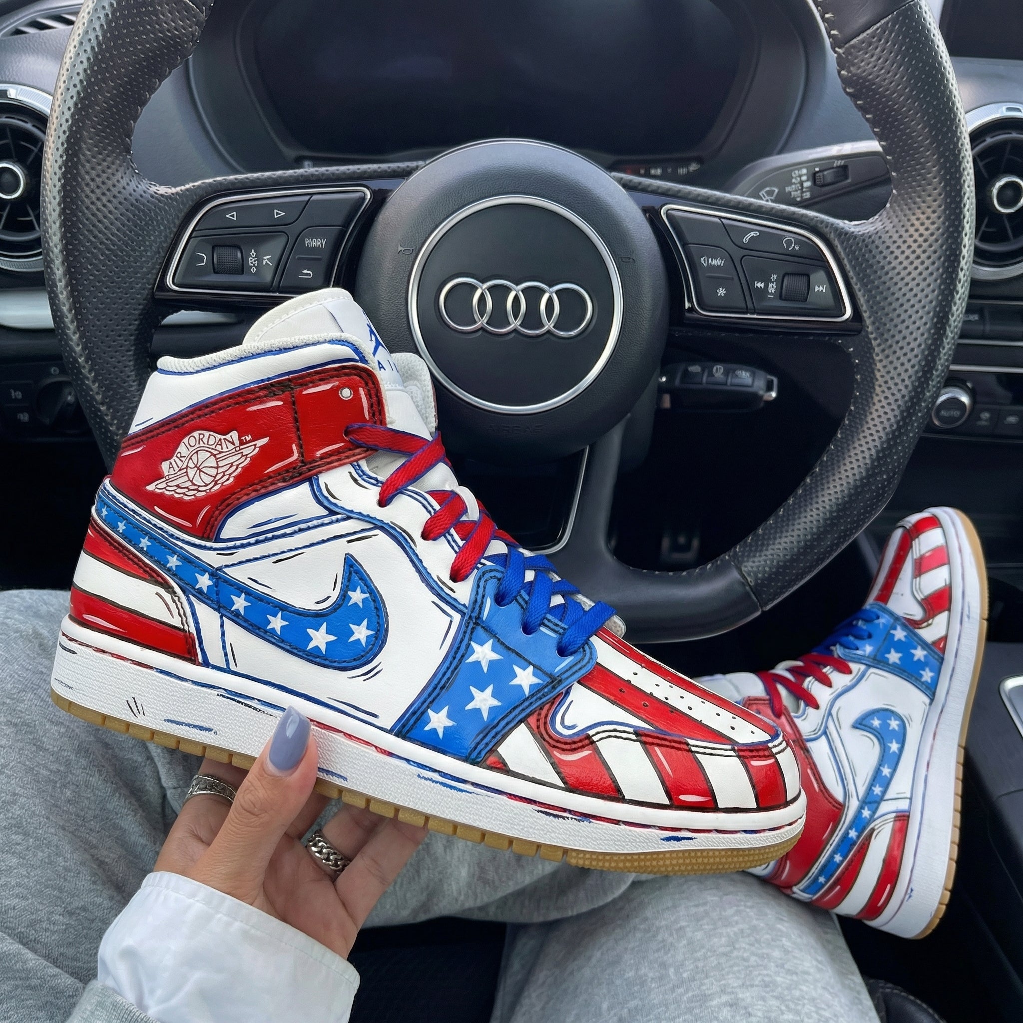 Red Blue Stars Stripes Cartoon Custom Air Jordan 1-shecustomize